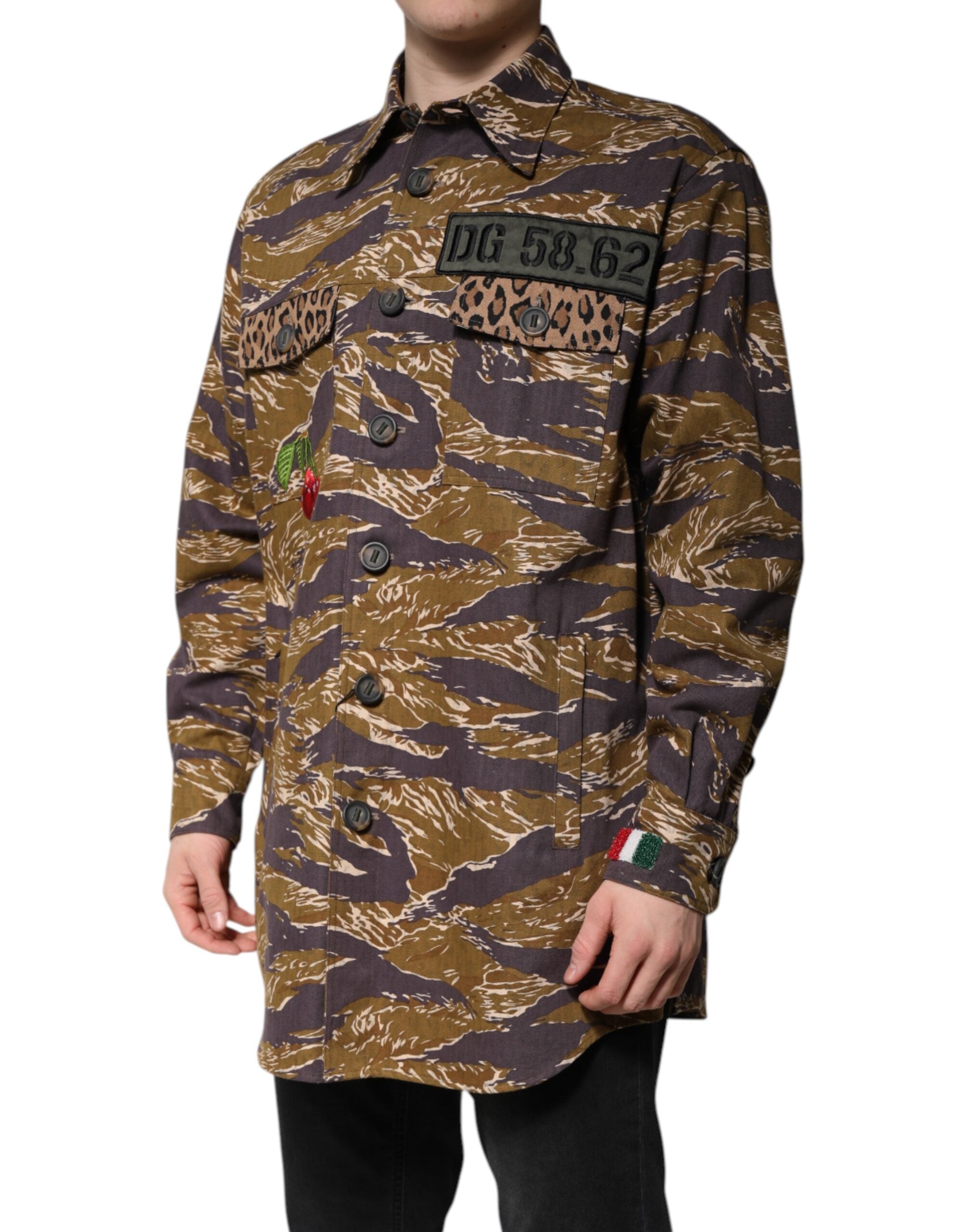 Dolce & Gabbana Brown Leopard Cotton Collared Coat Jacket Dolce & Gabbana
