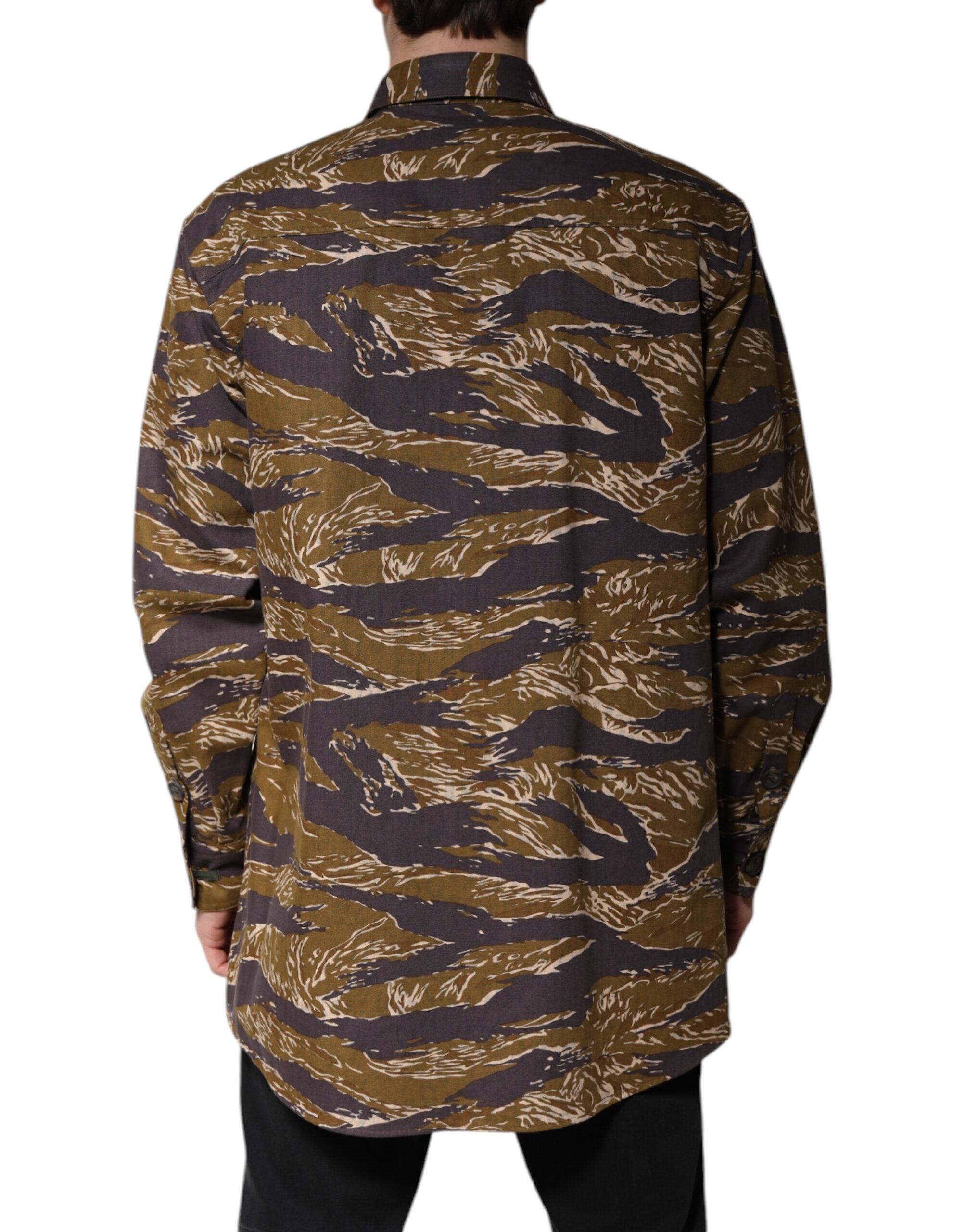 Dolce & Gabbana Brown Leopard Cotton Collared Coat Jacket Dolce & Gabbana