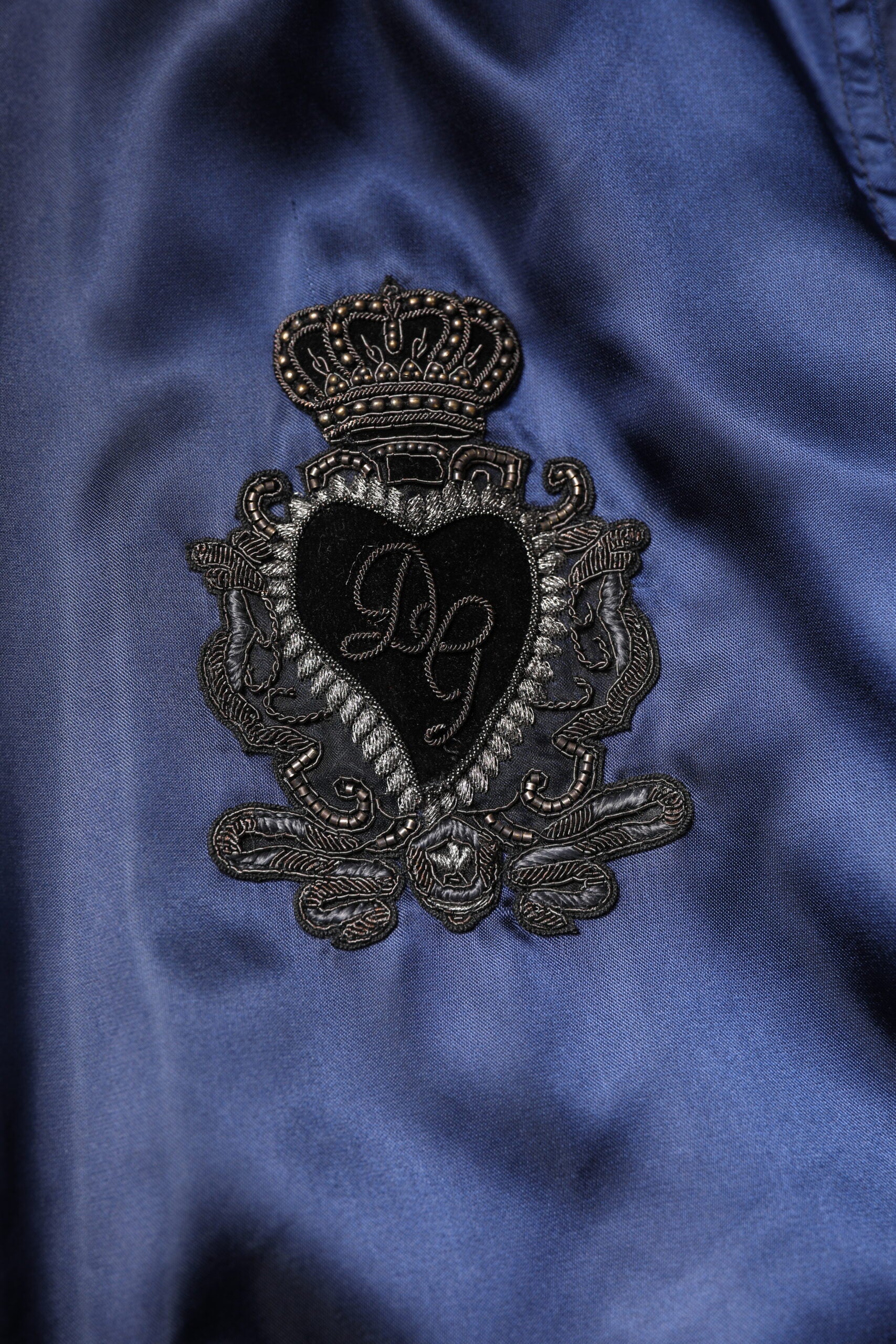 Dolce & Gabbana Blue Nylon DG Crown Full Zip Bomber Jacket Dolce & Gabbana