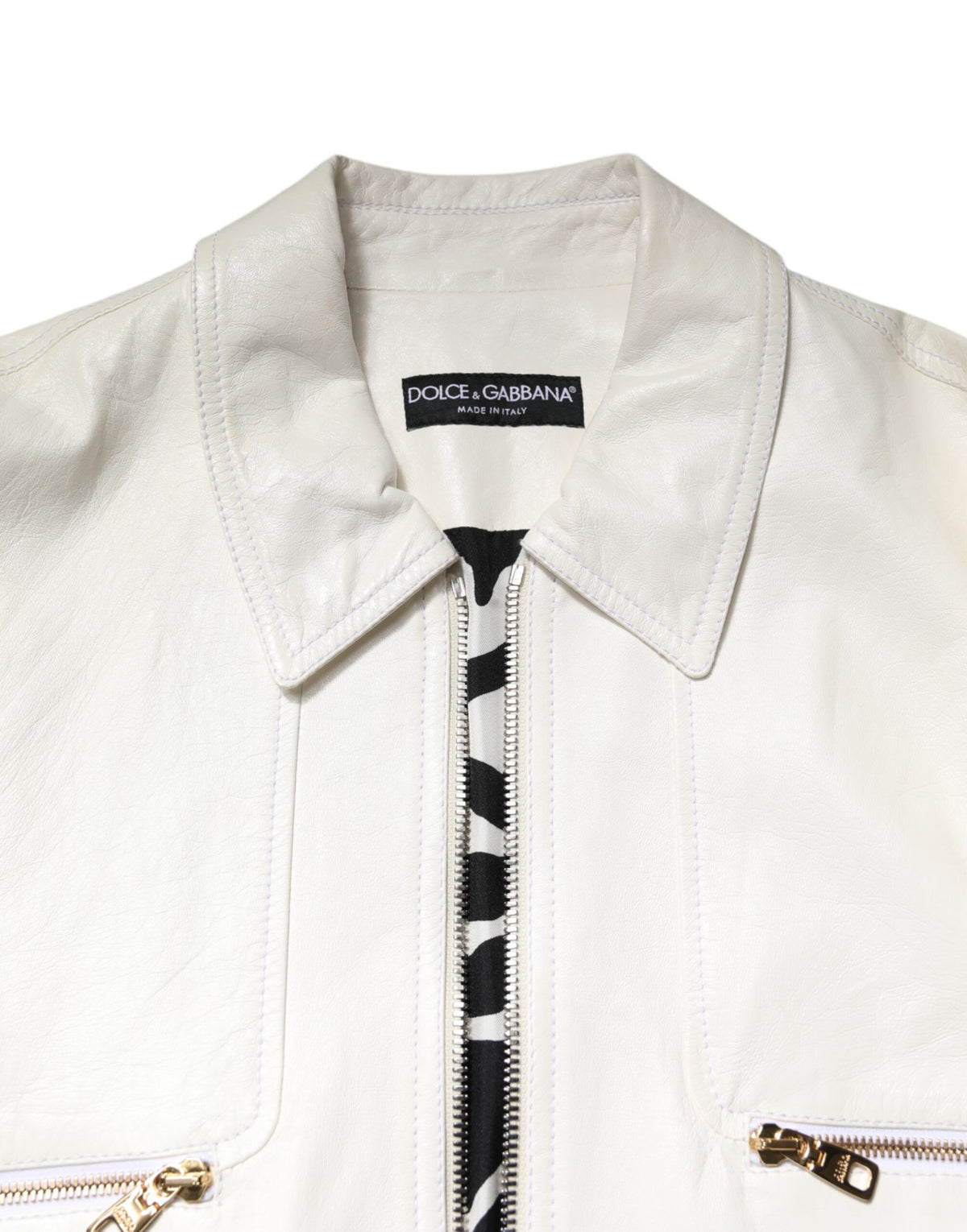 Dolce & Gabbana White Collared Full Zip Biker Coat Jacket