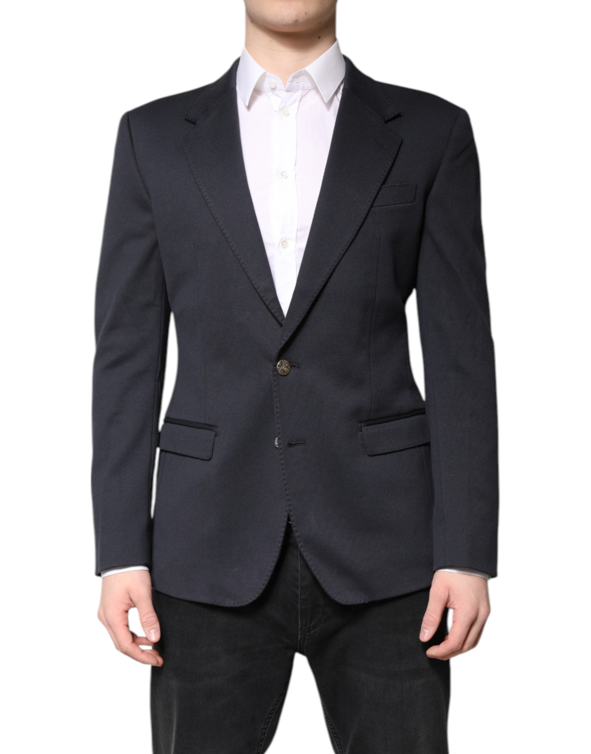 Dolce & Gabbana Dark Blue Cotton Men Jacket Coat Suit Blazer Dolce & Gabbana