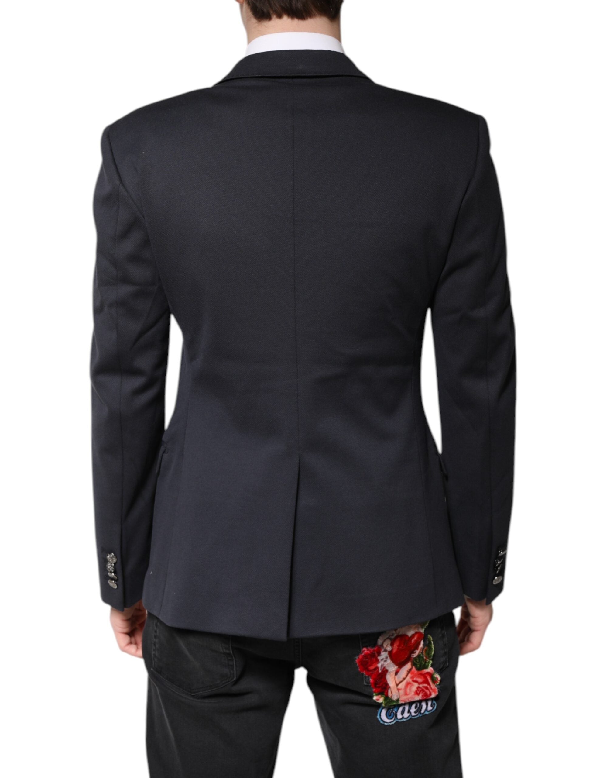 Dolce & Gabbana Dark Blue Cotton Men Jacket Coat Suit Blazer Dolce & Gabbana