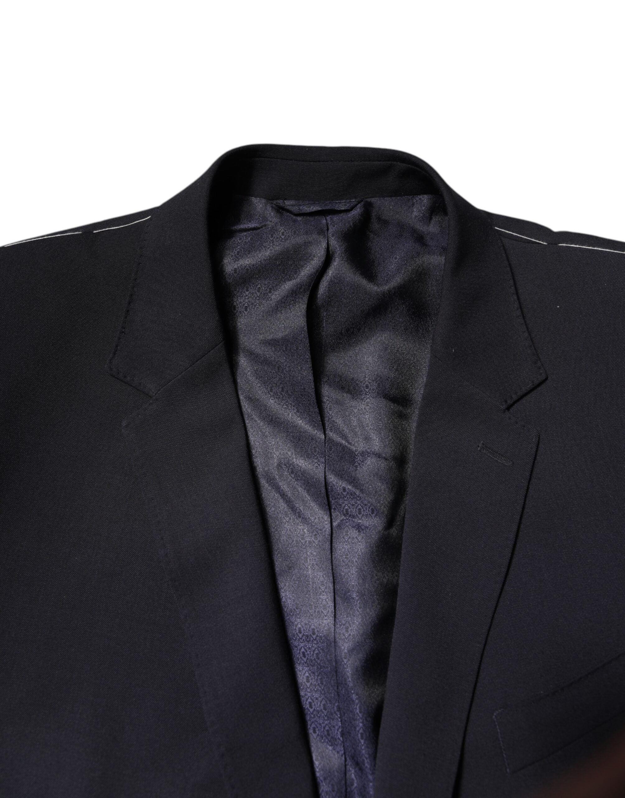 Dolce & Gabbana Dark Blue Wool Single Breasted Coat Blazer Dolce & Gabbana