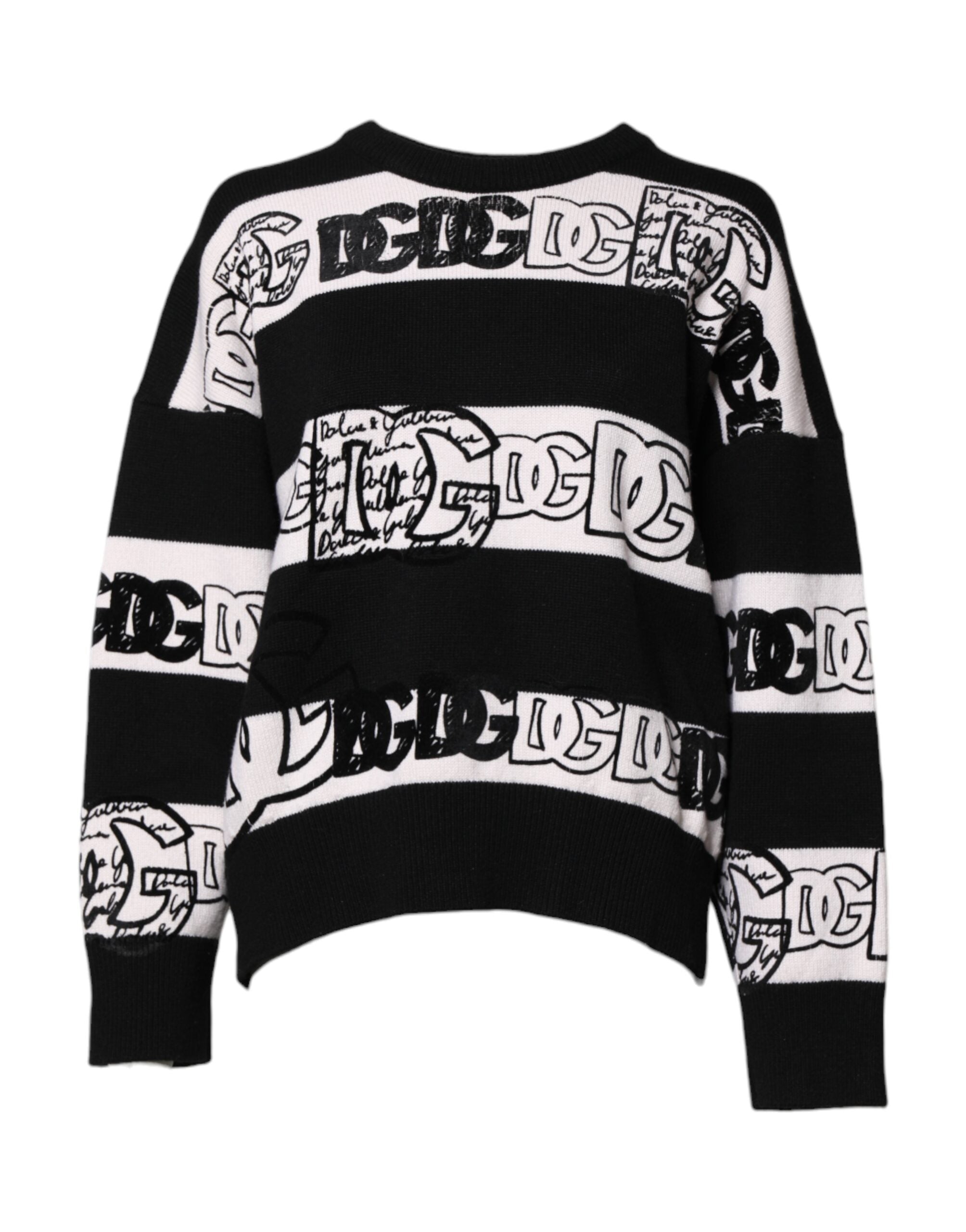 Dolce & Gabbana Black White Logo Print Wool Pullover Sweater Dolce & Gabbana