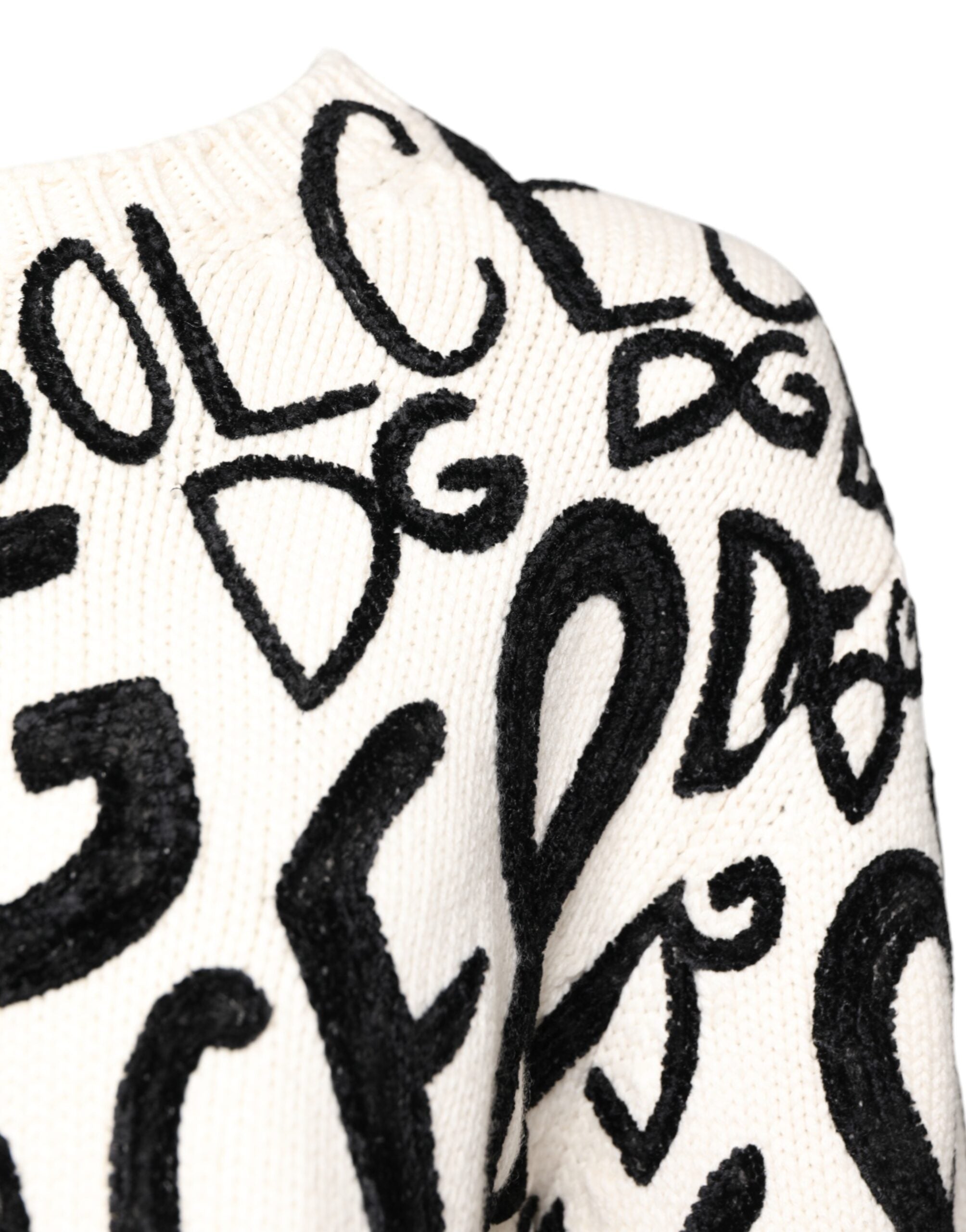 Dolce & Gabbana White Black Logo Print Women Pullover Sweater Dolce & Gabbana