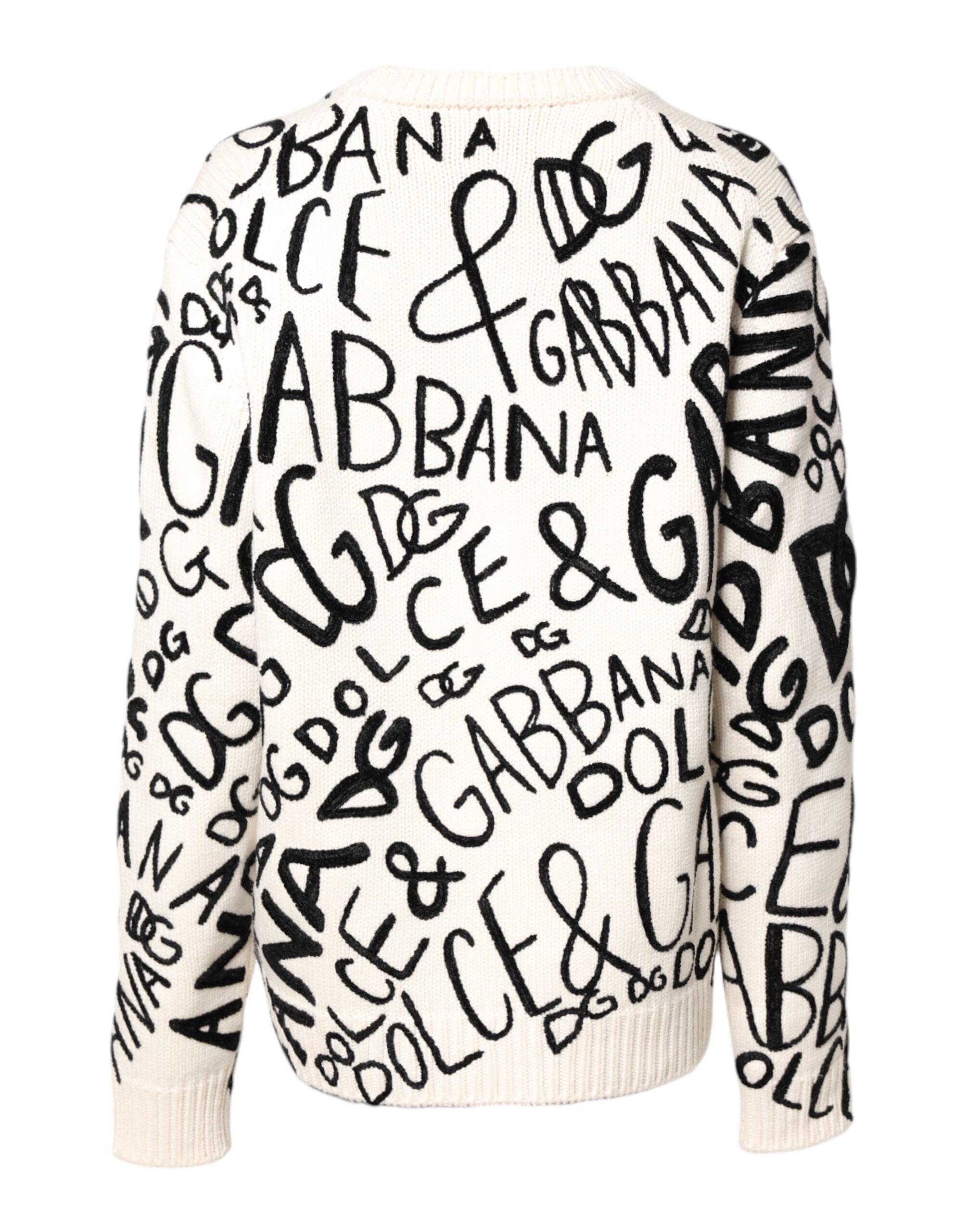 Dolce & Gabbana White Black Logo Print Women Pullover Sweater Dolce & Gabbana