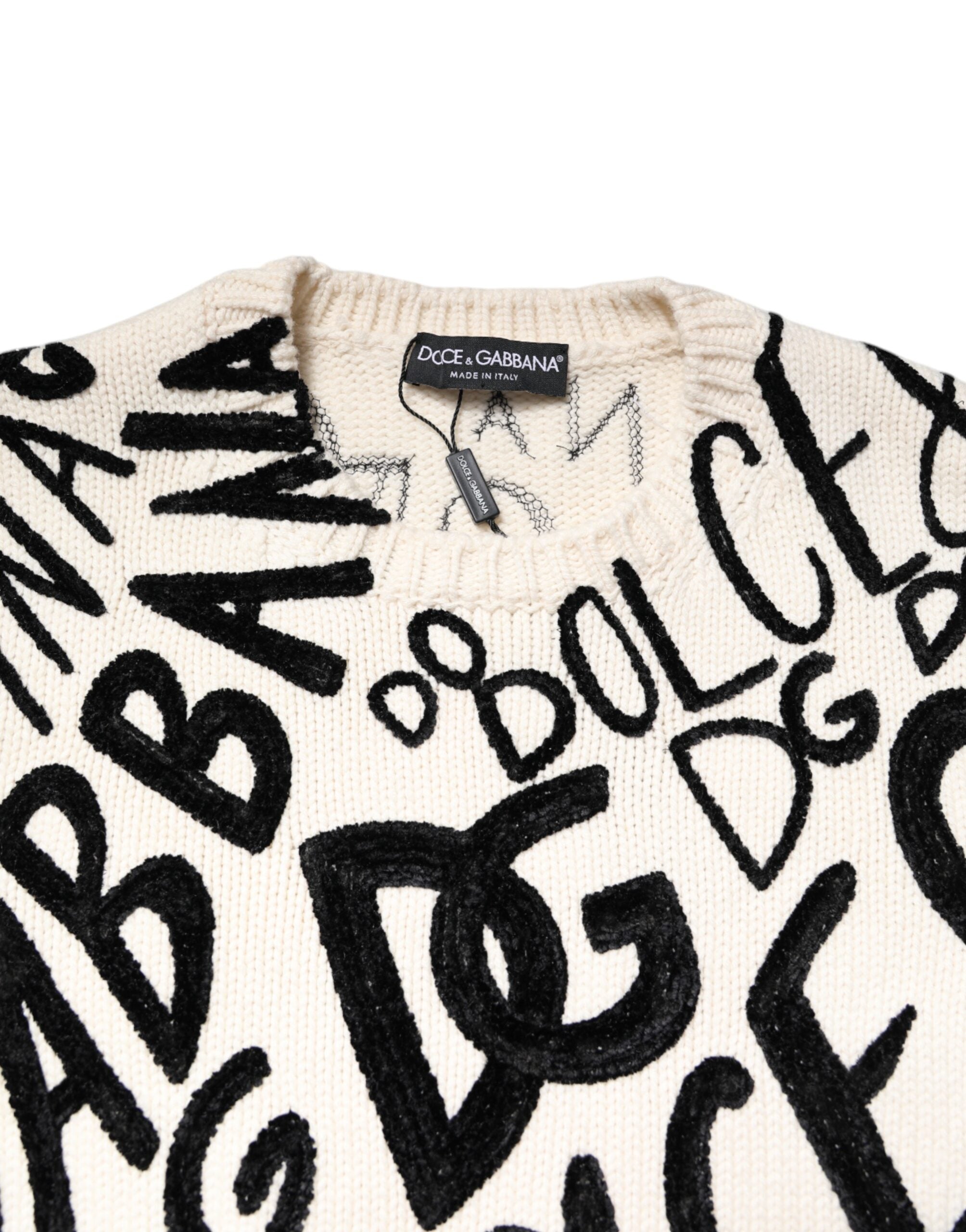 Dolce & Gabbana White Black Logo Print Women Pullover Sweater Dolce & Gabbana