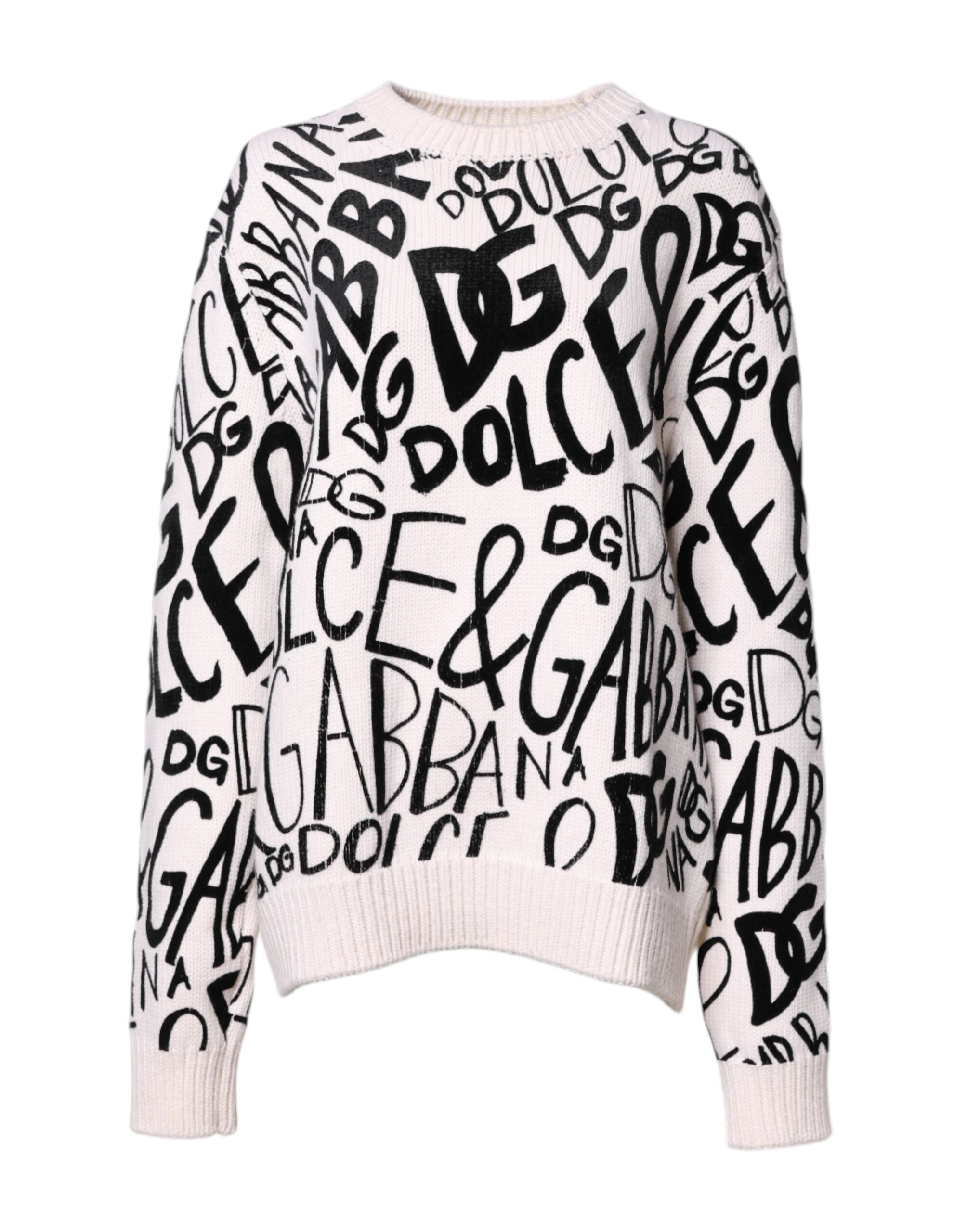 Dolce & Gabbana White Black Logo Print Women Pullover Sweater Dolce & Gabbana