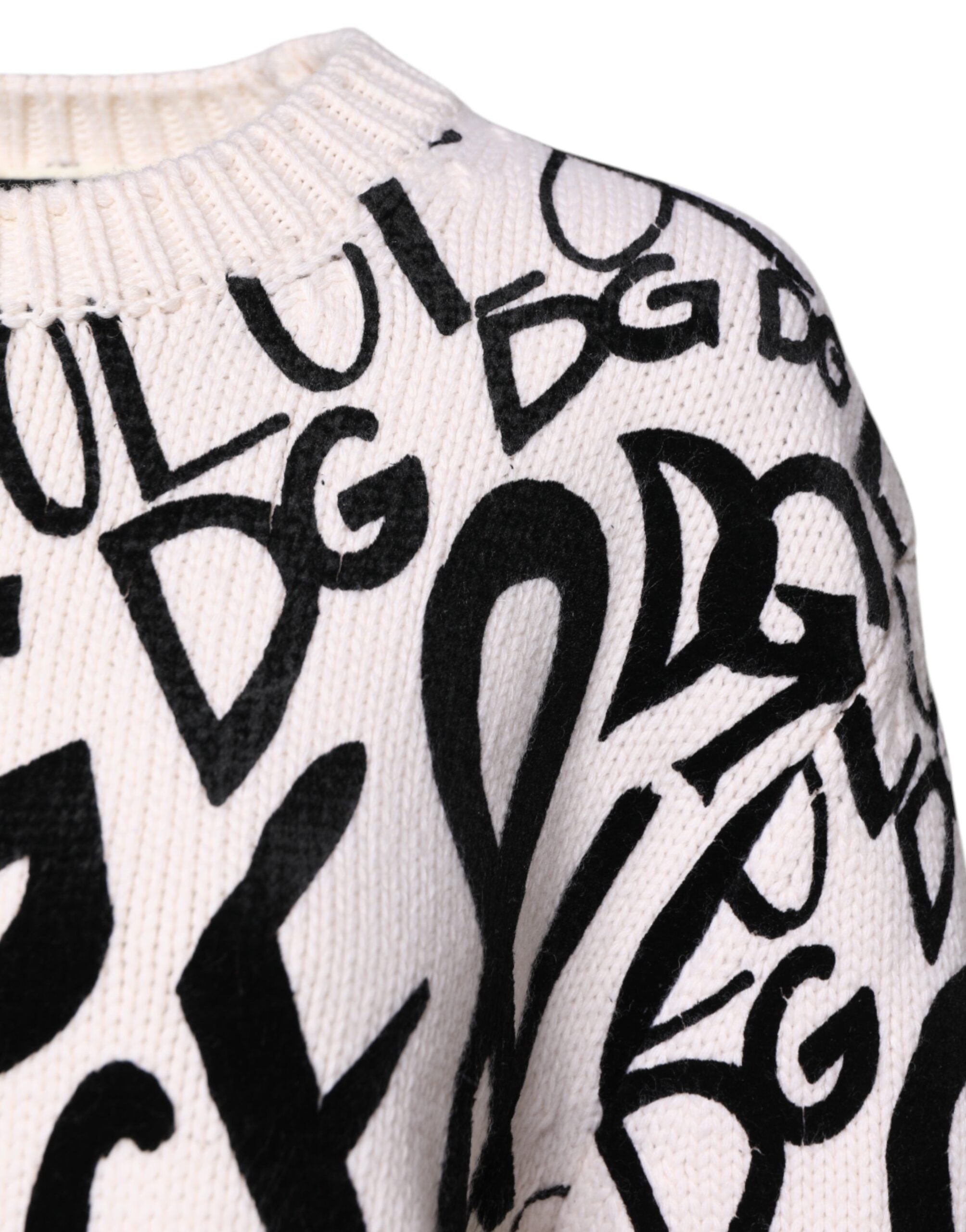 Dolce & Gabbana White Black Logo Print Women Pullover Sweater Dolce & Gabbana