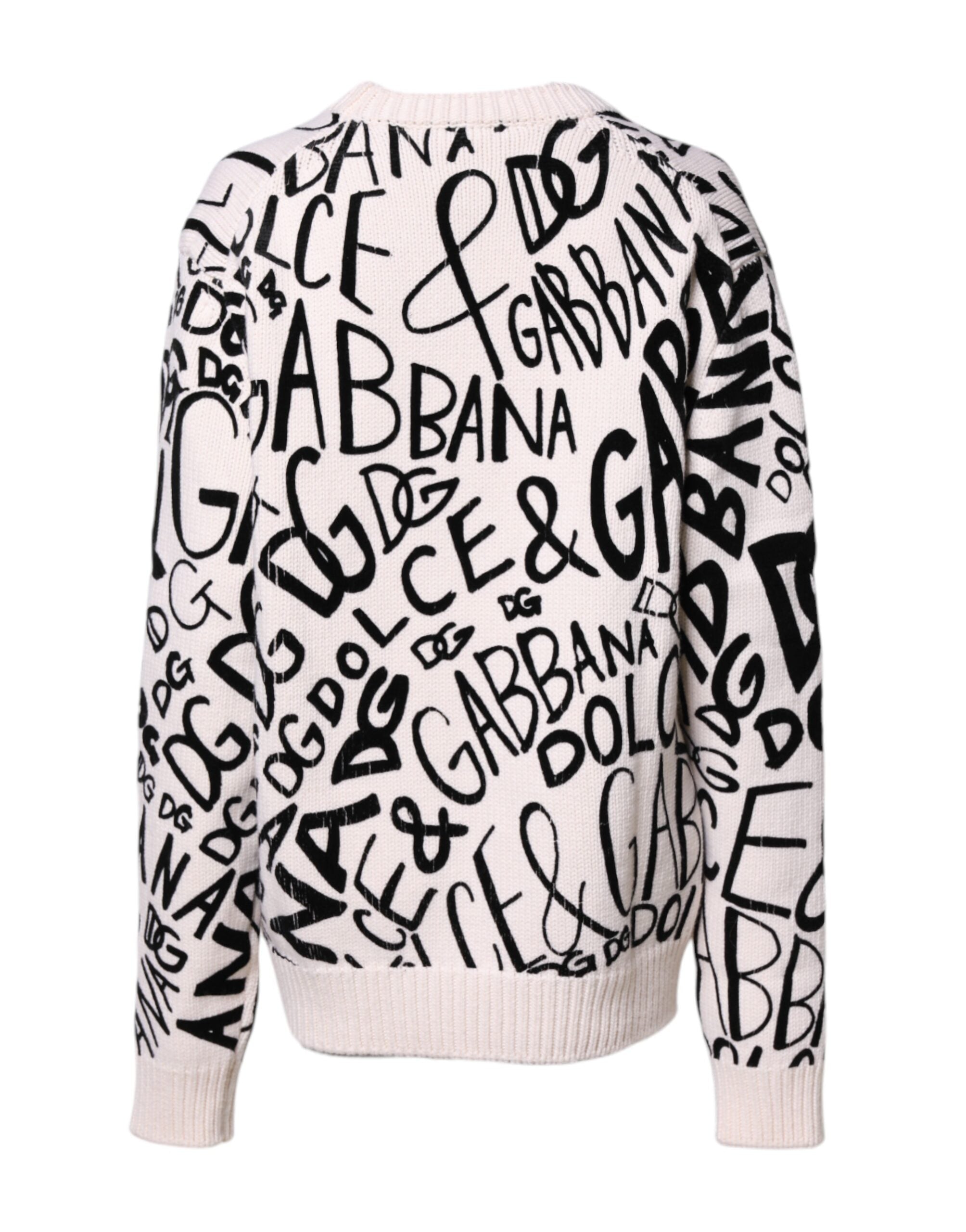 Dolce & Gabbana White Black Logo Print Women Pullover Sweater Dolce & Gabbana