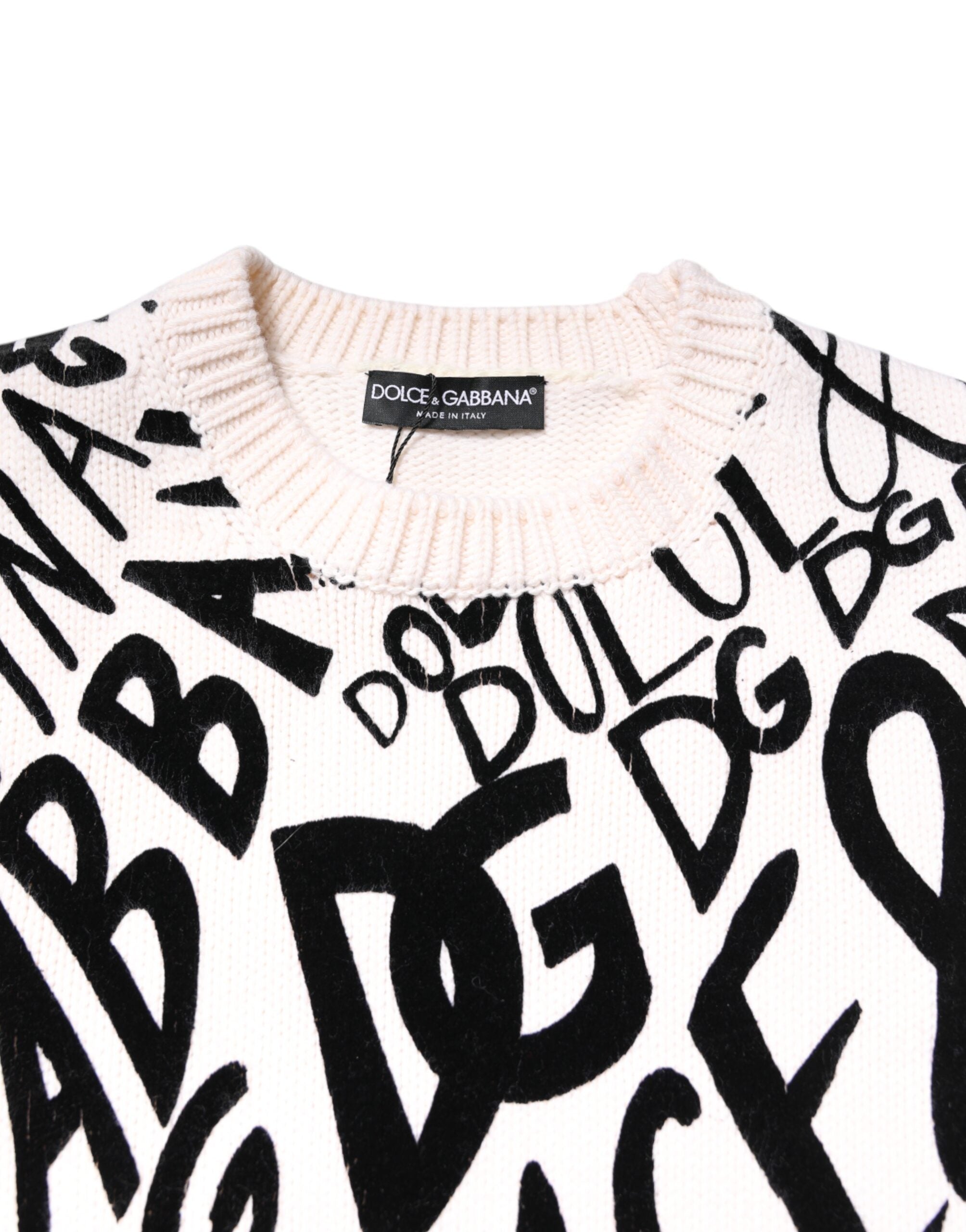 Dolce & Gabbana White Black Logo Print Women Pullover Sweater Dolce & Gabbana