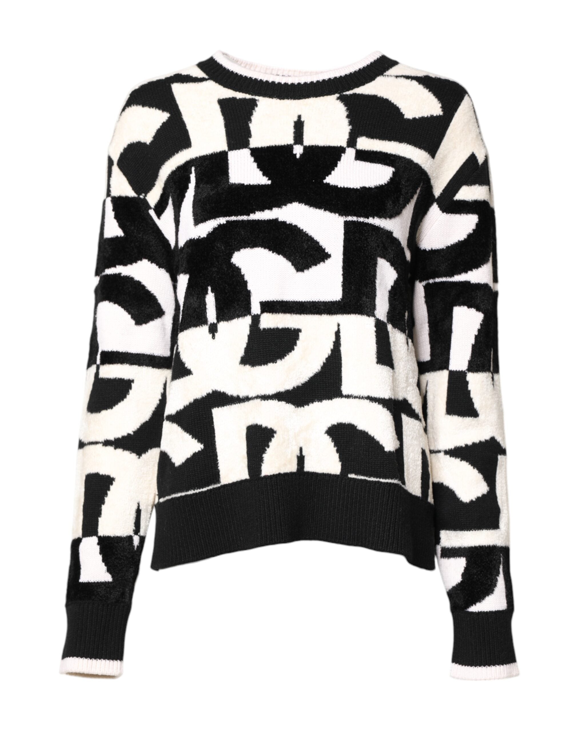 Dolce & Gabbana White Black Logo Print Women Pullover Sweater Dolce & Gabbana