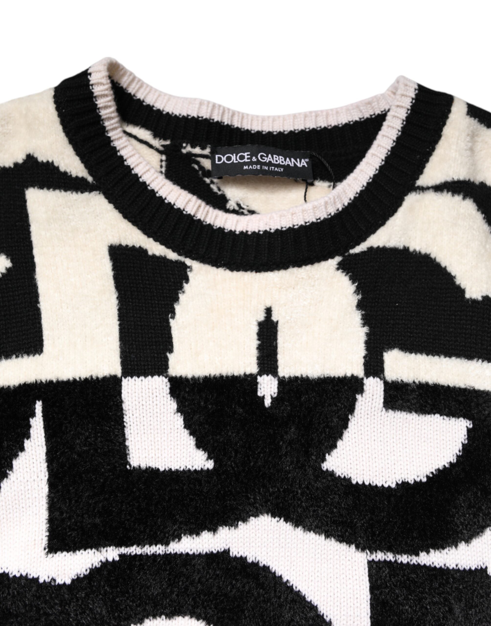 Dolce & Gabbana White Black Logo Print Women Pullover Sweater Dolce & Gabbana