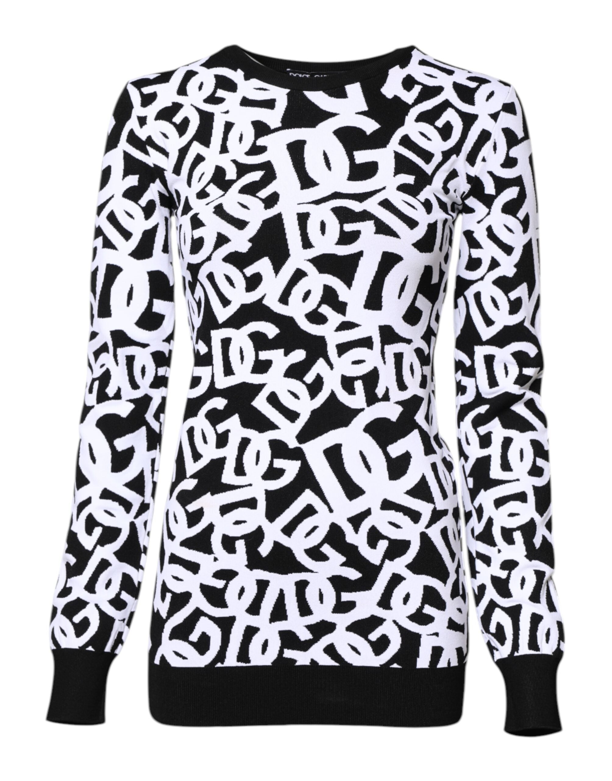 Dolce & Gabbana Black White Logo Print Women Pullover Sweater Dolce & Gabbana