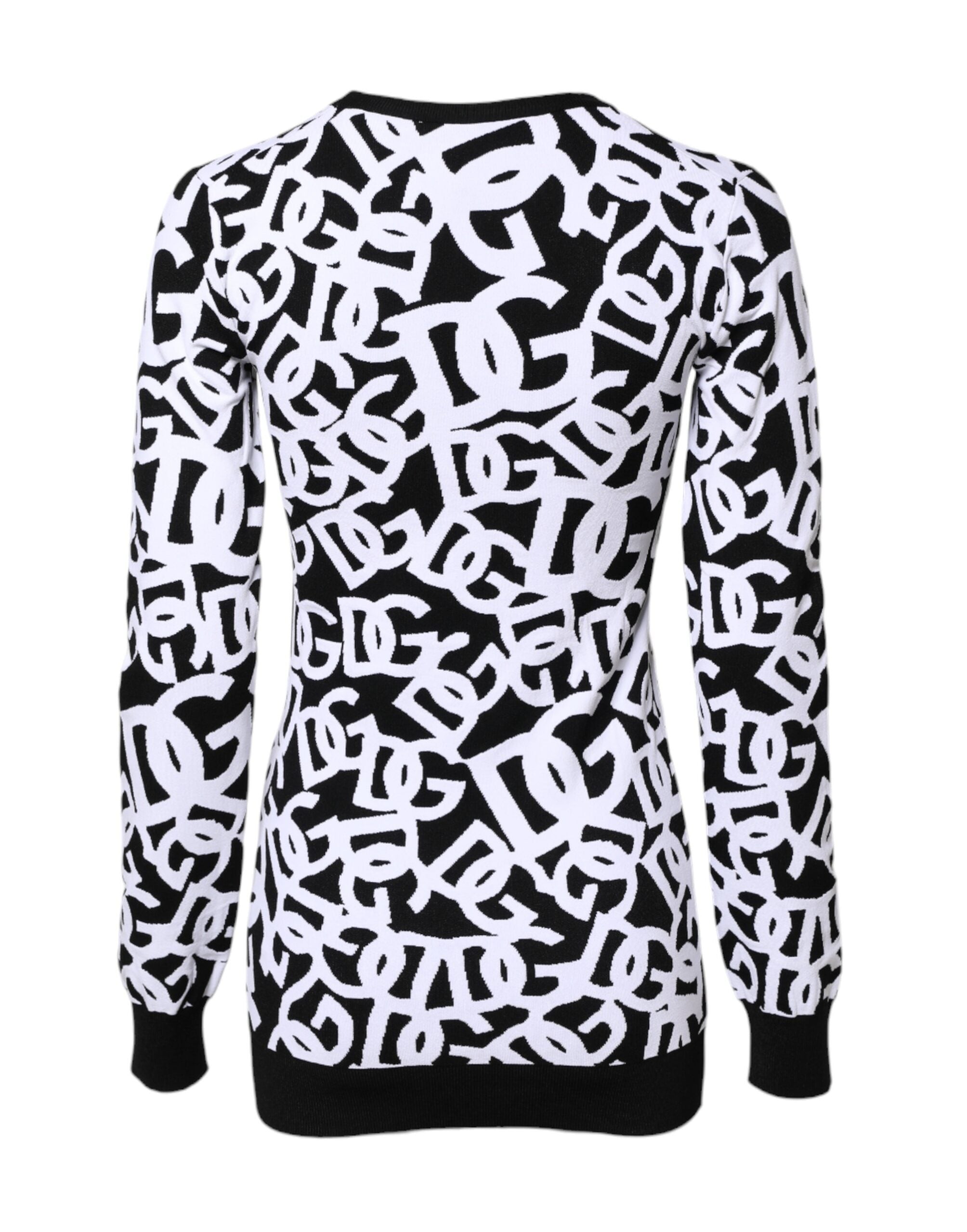 Dolce & Gabbana Black White Logo Print Women Pullover Sweater Dolce & Gabbana