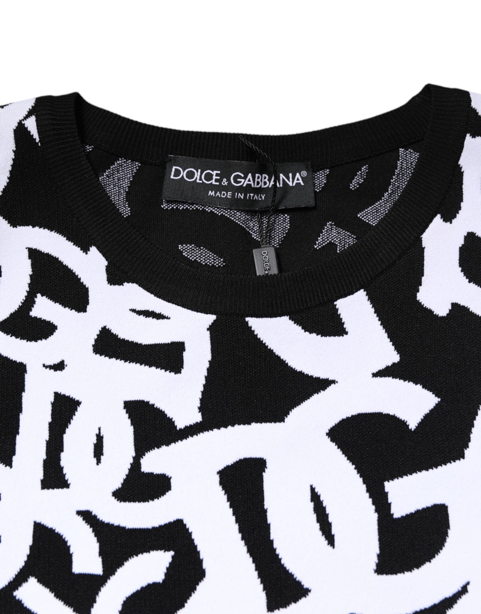 Dolce & Gabbana Black White Logo Print Women Pullover Sweater Dolce & Gabbana