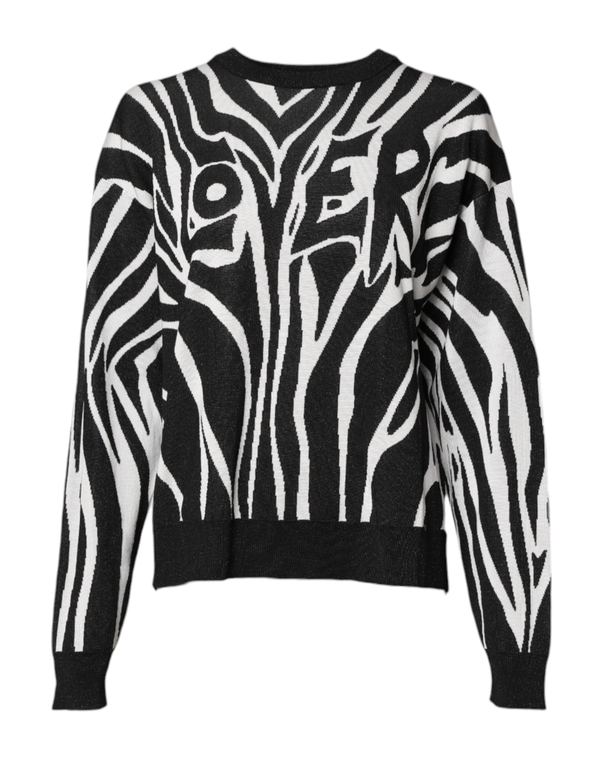 Dolce & Gabbana Black White Print Women Pullover Sweater Dolce & Gabbana