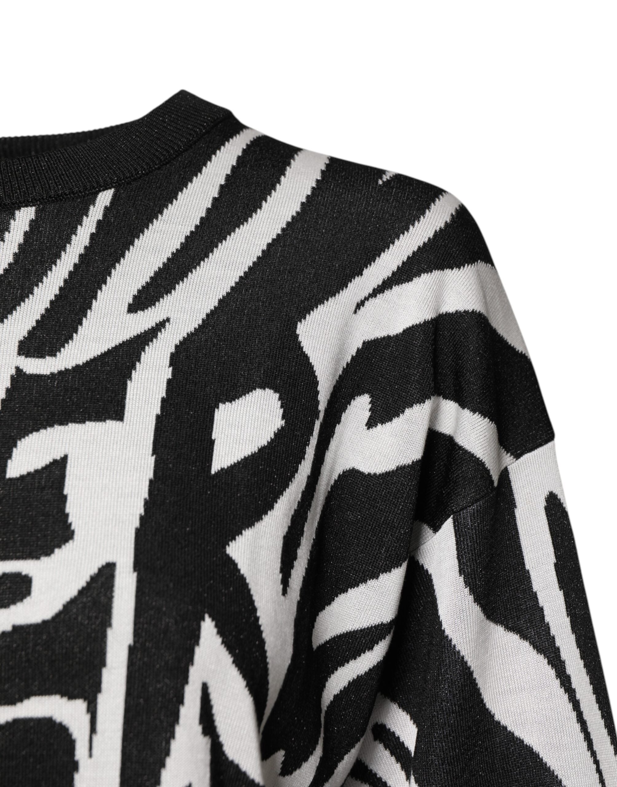 Dolce & Gabbana Black White Print Women Pullover Sweater Dolce & Gabbana