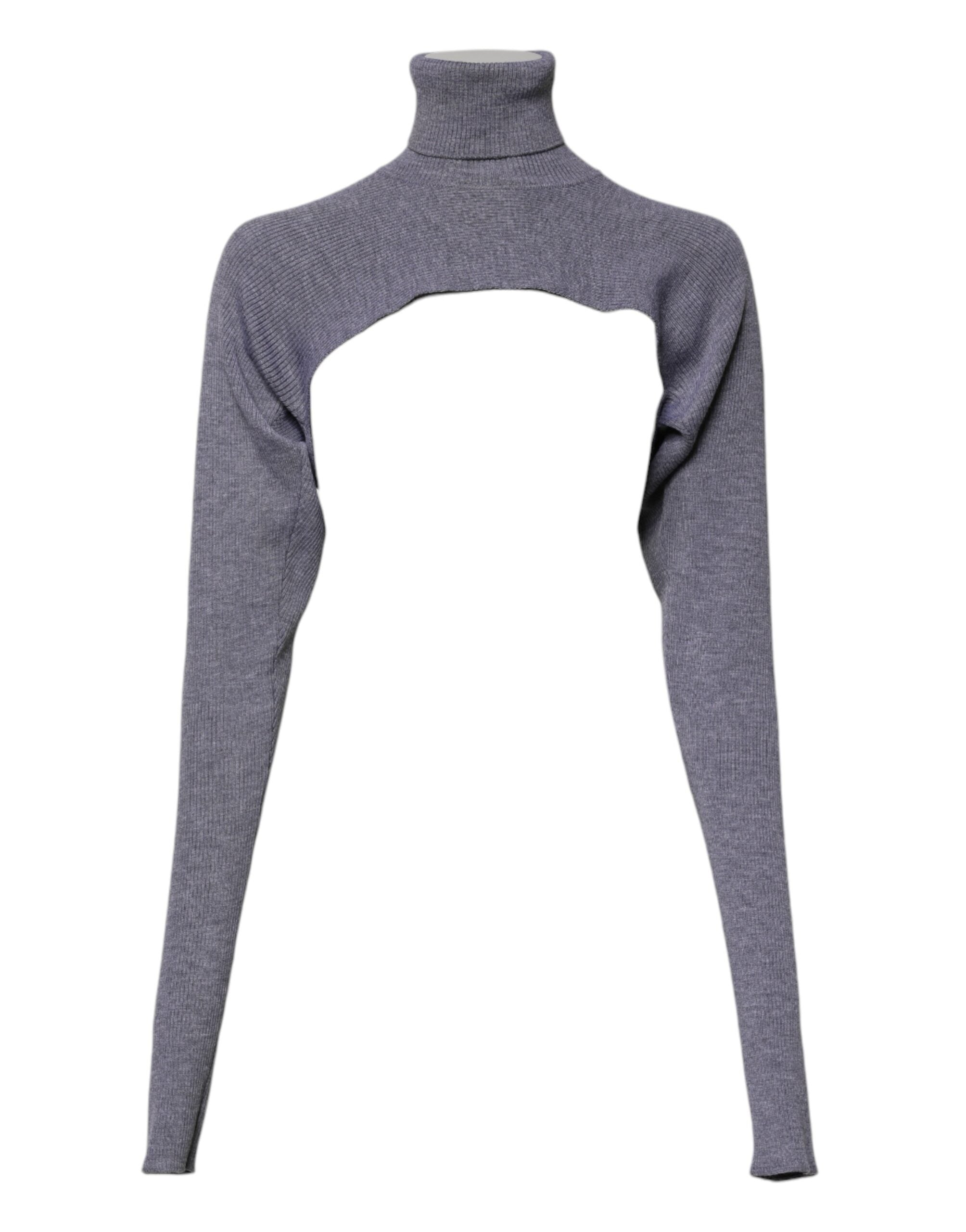 Dolce & Gabbana Gray Wool Knit Turtleneck Cropped Top Sweater Dolce & Gabbana