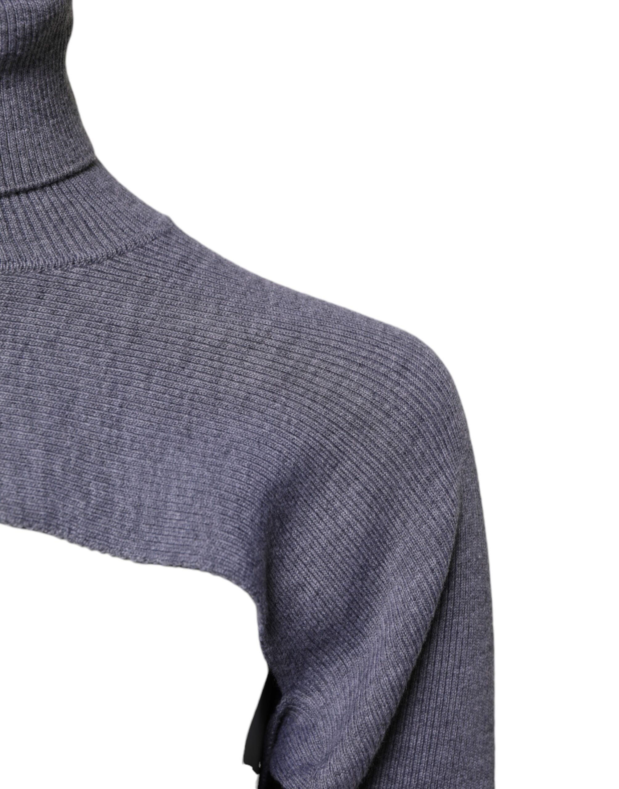 Dolce & Gabbana Gray Wool Knit Turtleneck Cropped Top Sweater Dolce & Gabbana