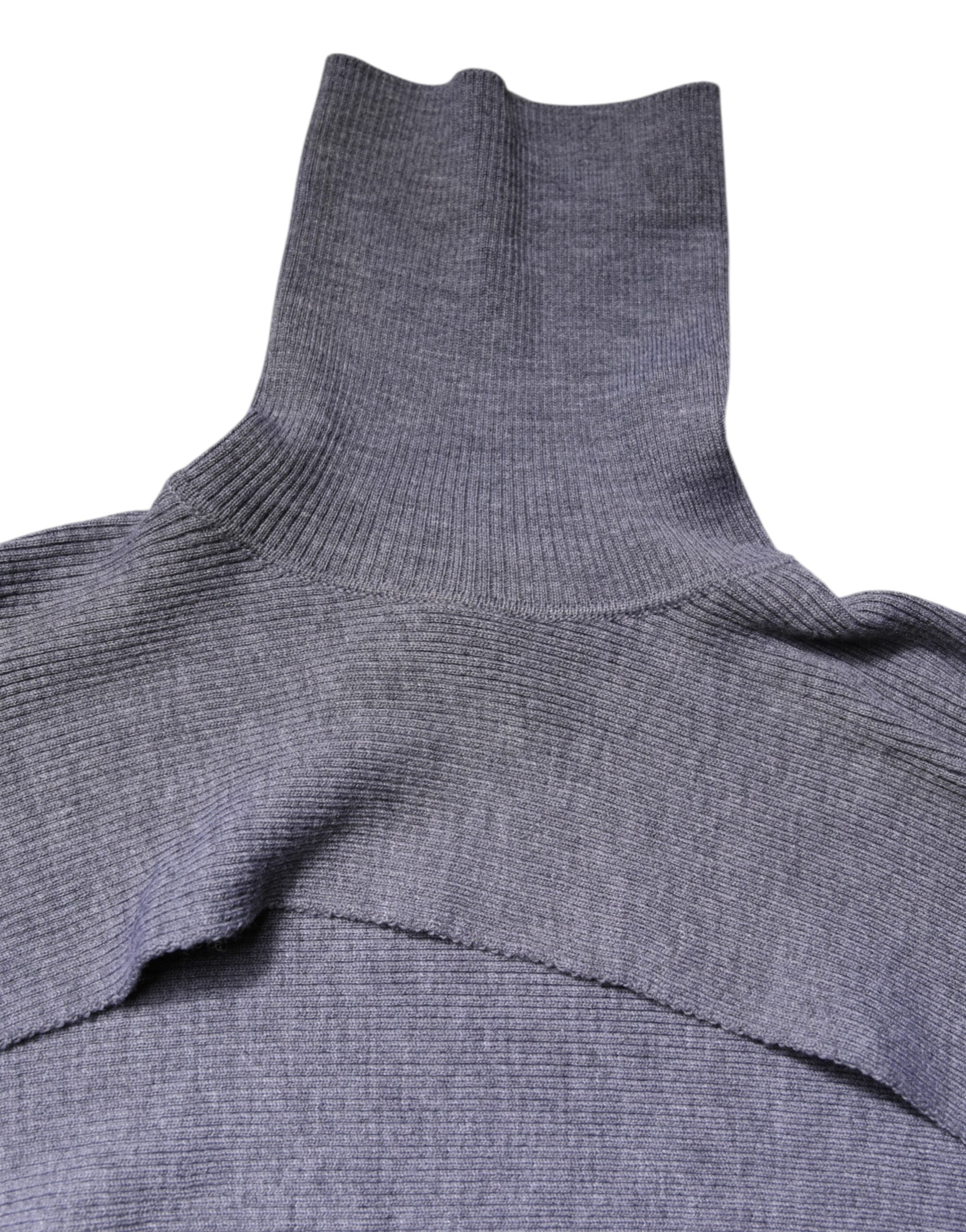 Dolce & Gabbana Gray Wool Knit Turtleneck Cropped Top Sweater Dolce & Gabbana