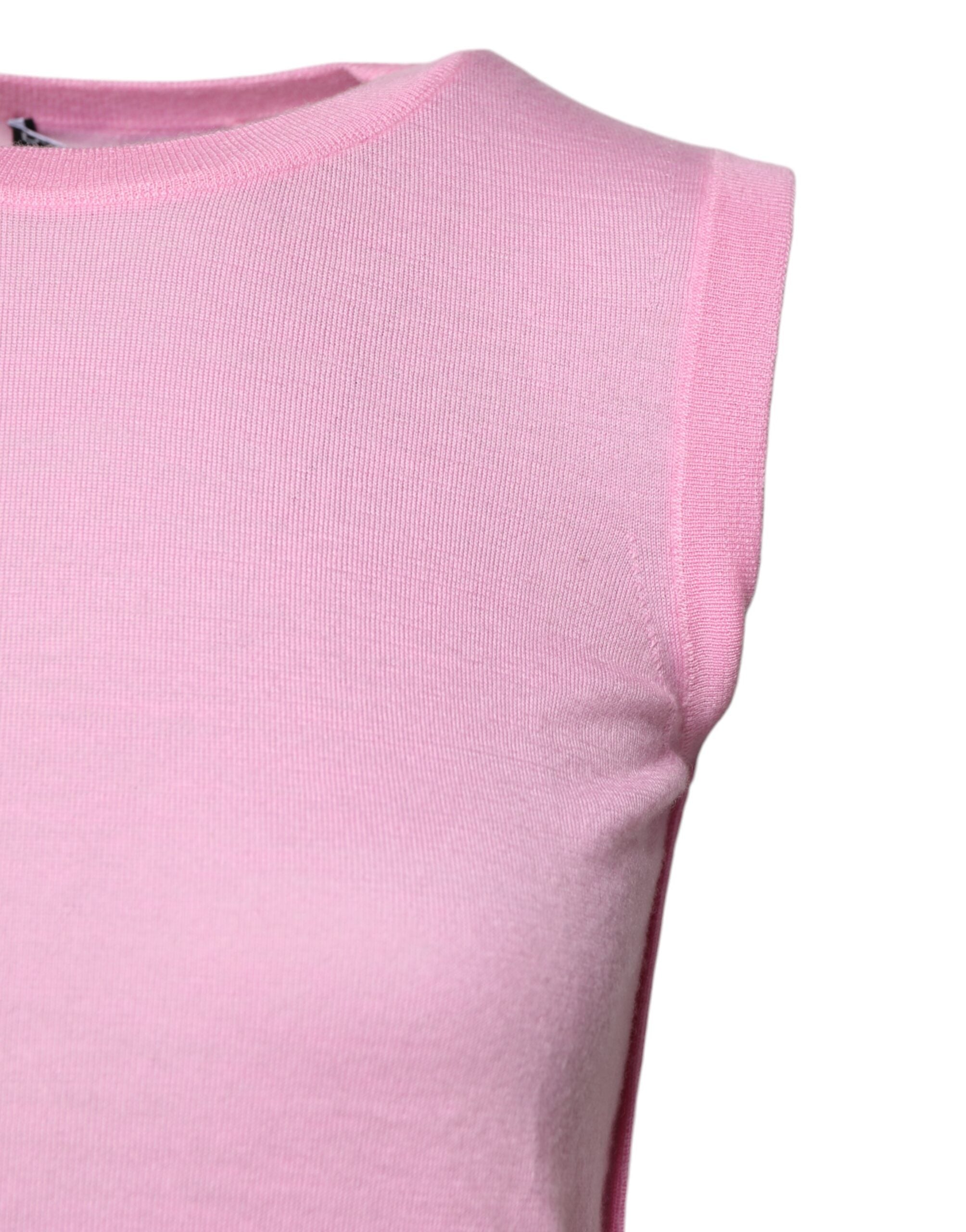 Dolce & Gabbana Pink Cashmere Round Neck Sleeveless Tank Top Dolce & Gabbana