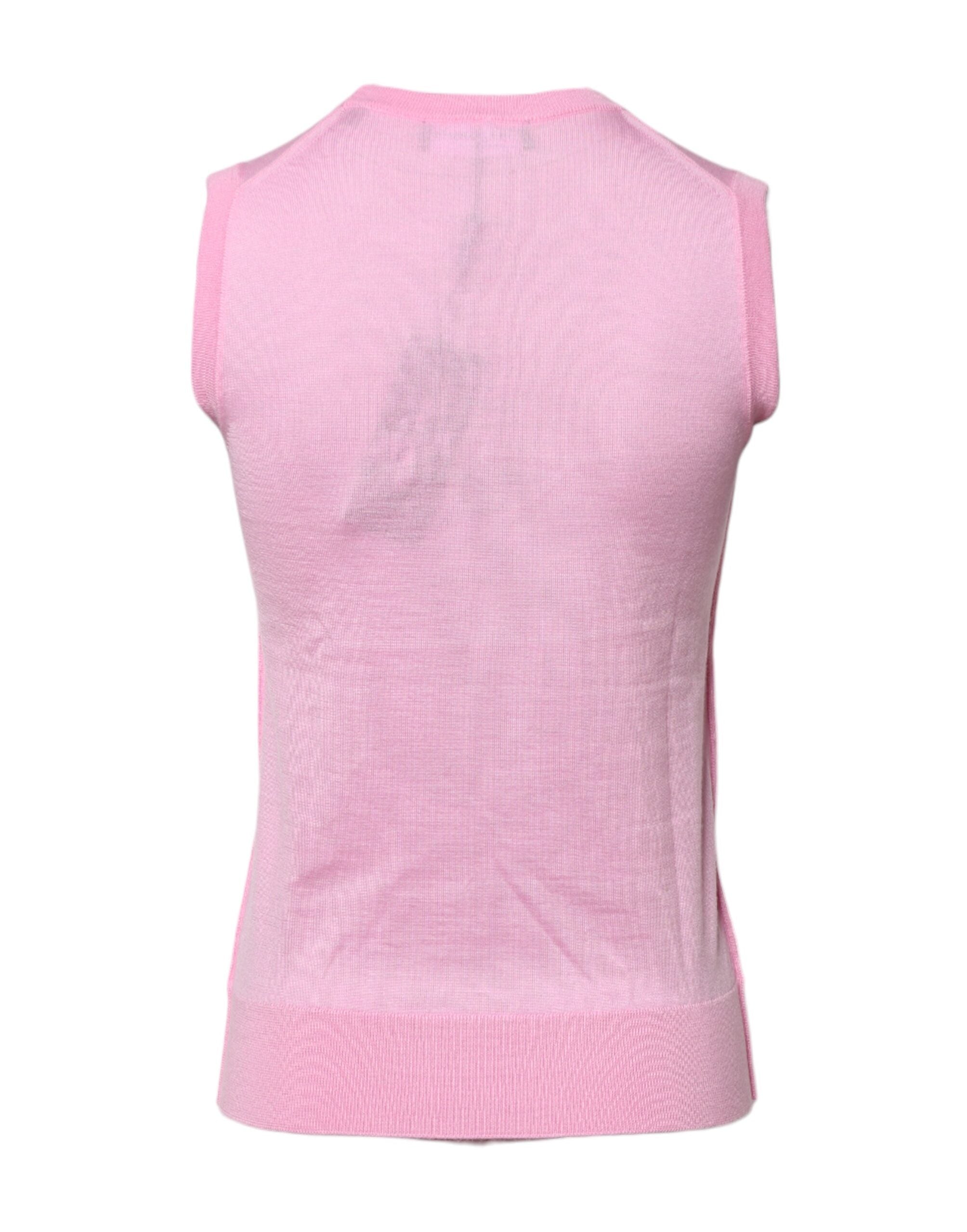 Dolce & Gabbana Pink Cashmere Round Neck Sleeveless Tank Top Dolce & Gabbana