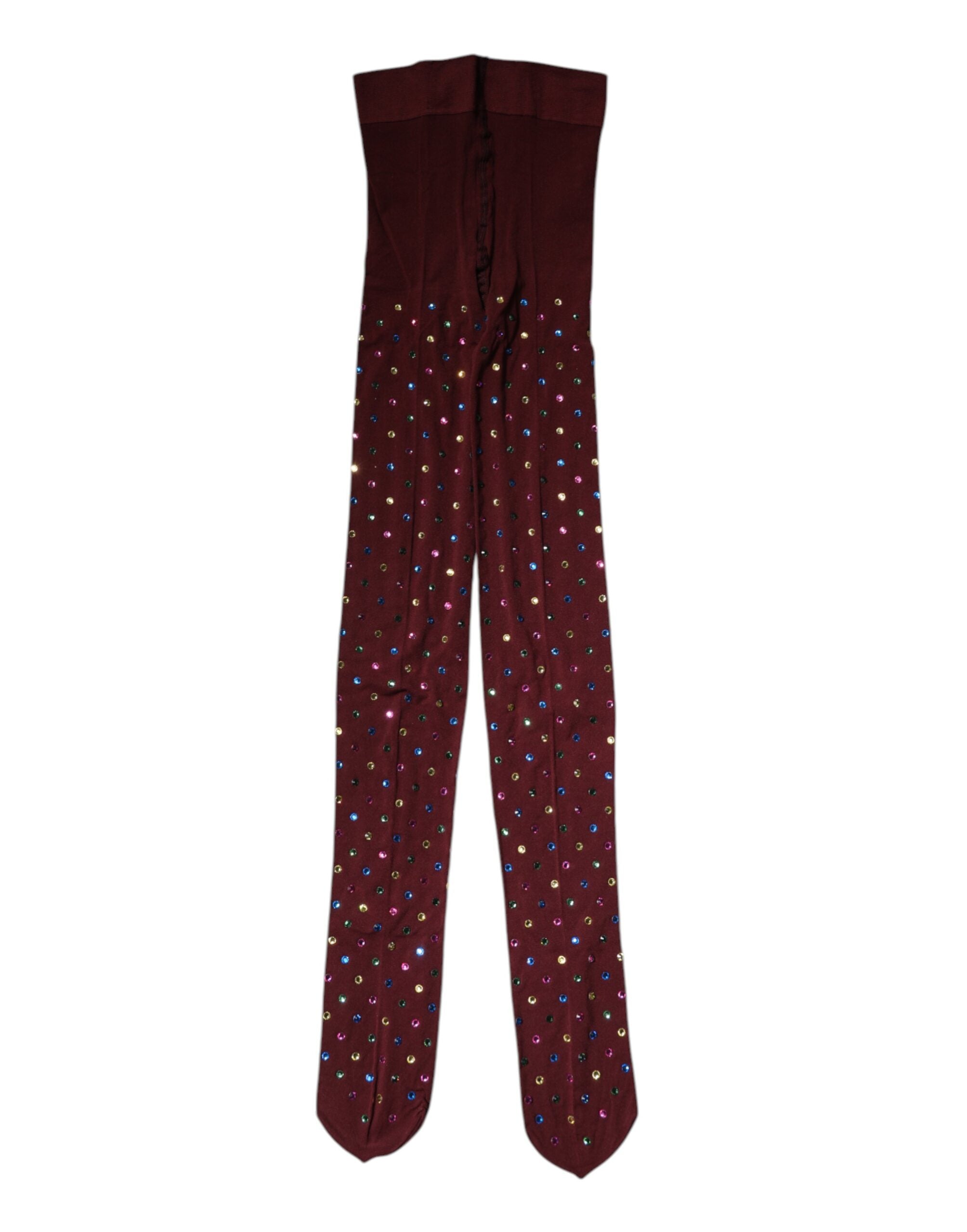 Dolce & Gabbana Maroon Nylon Crystal Embellished Pantyhose Tights Dolce & Gabbana
