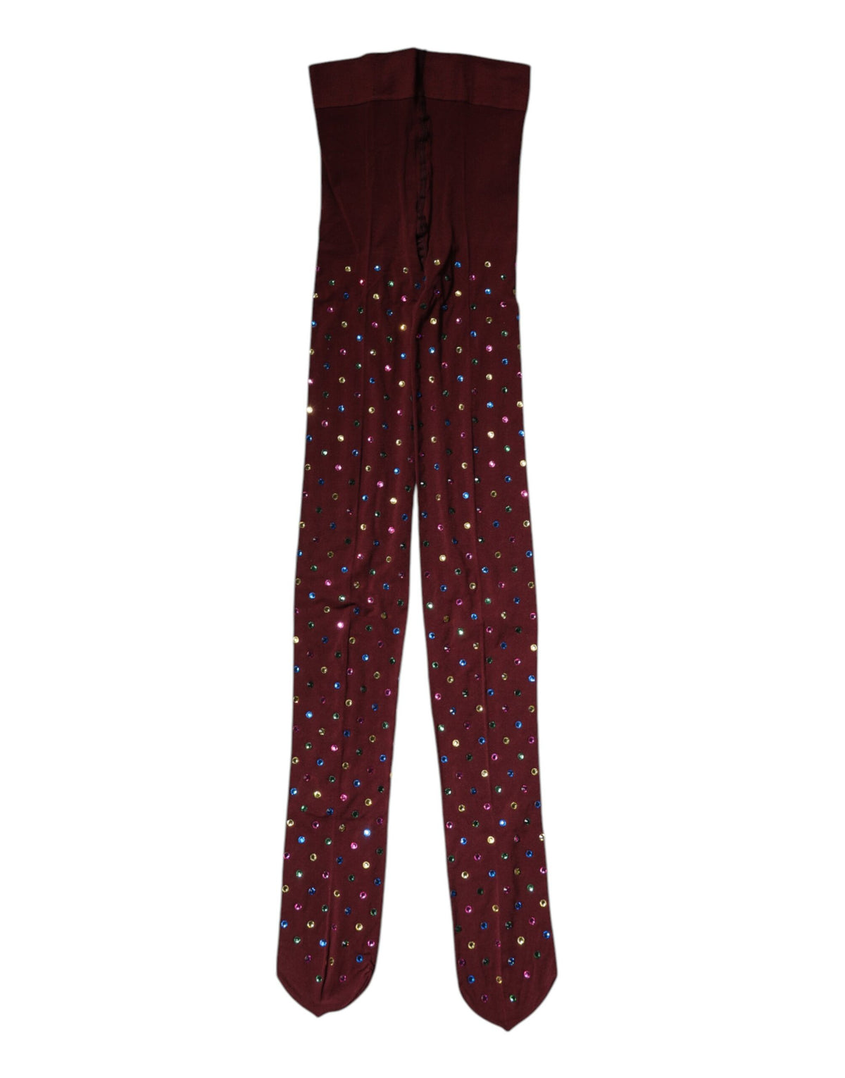 Dolce & Gabbana Maroon Nylon Crystal Embellished Pantyhose Tights