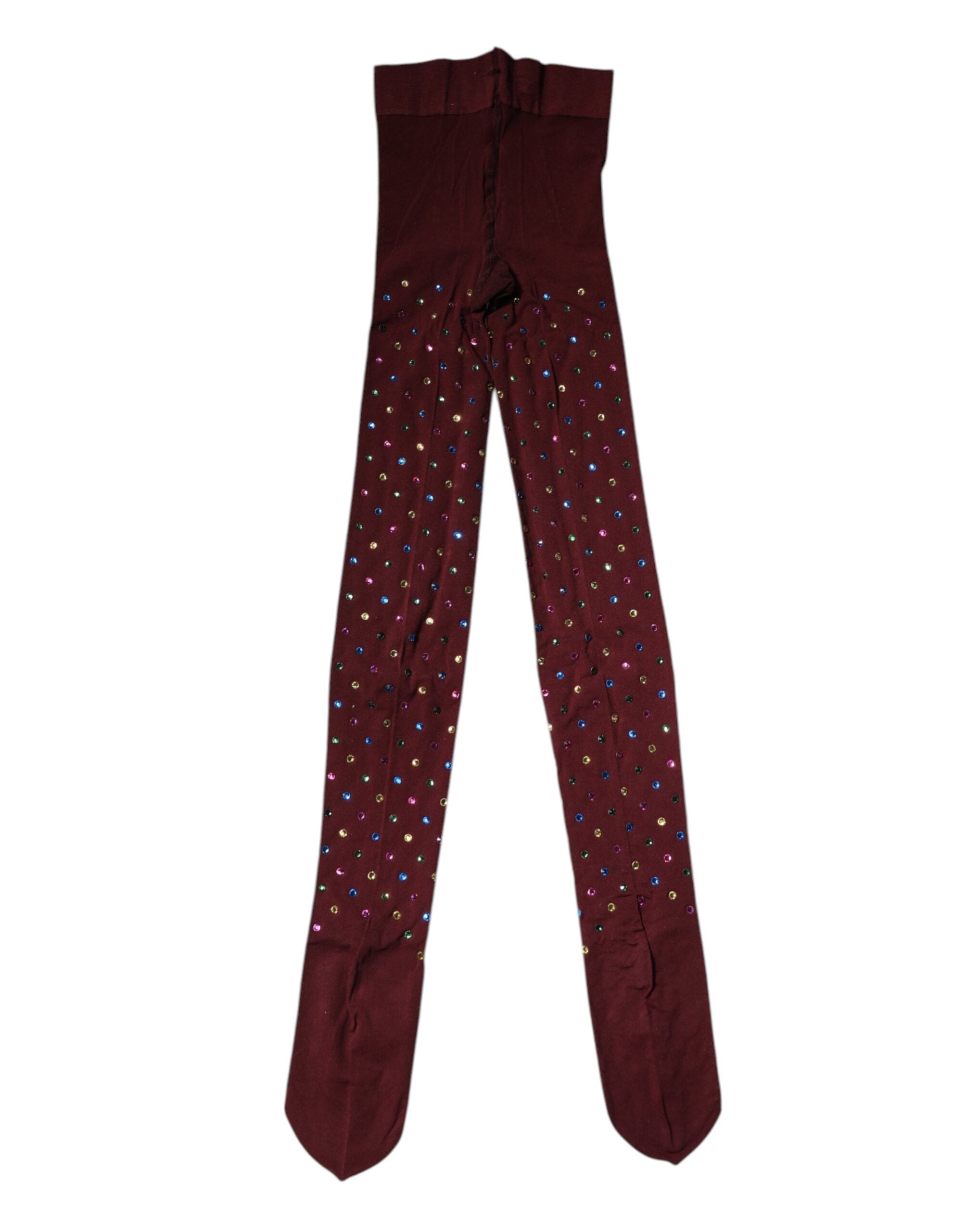 Dolce & Gabbana Maroon Nylon Crystal Embellished Pantyhose Tights Dolce & Gabbana
