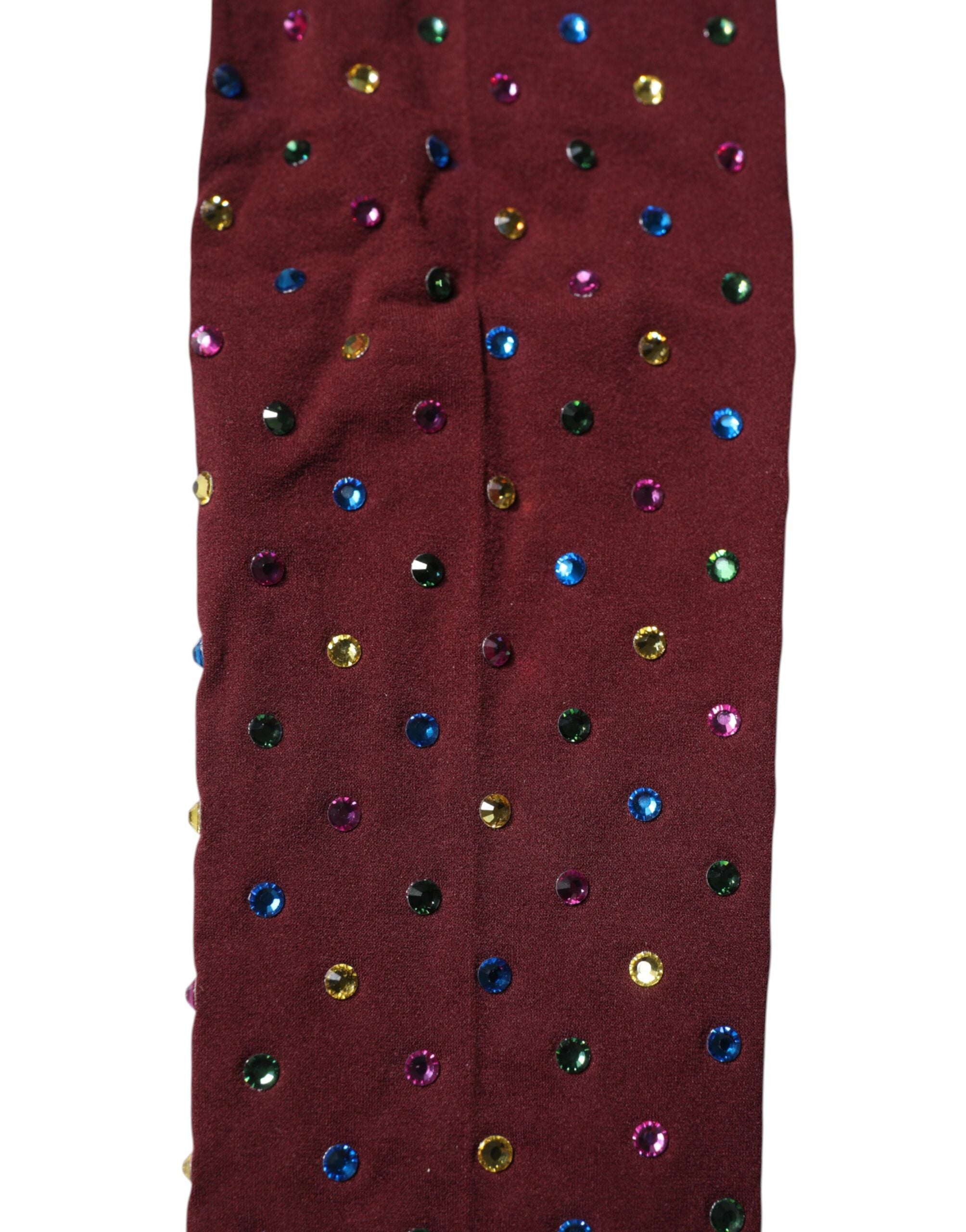 Dolce & Gabbana Maroon Nylon Crystal Embellished Pantyhose Tights Dolce & Gabbana
