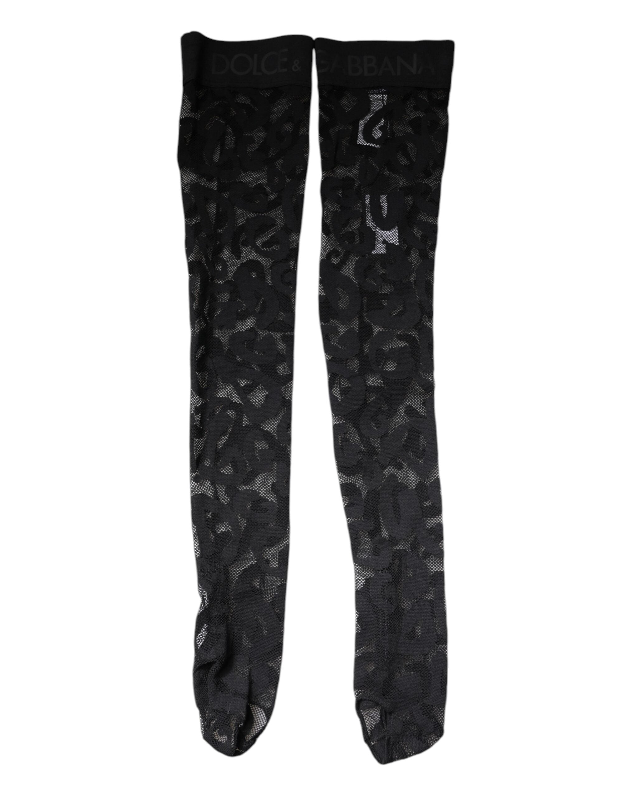 Dolce & Gabbana Black Floral Lace Cotton Stretch Stockings Socks Dolce & Gabbana