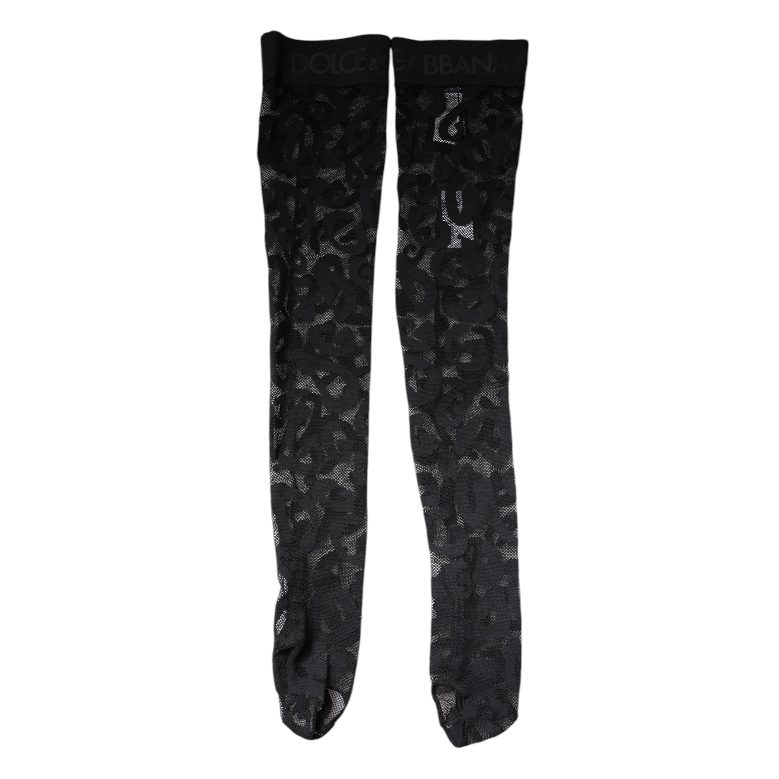 Dolce & Gabbana Black Floral Lace Cotton Stretch Stockings Socks Dolce & Gabbana