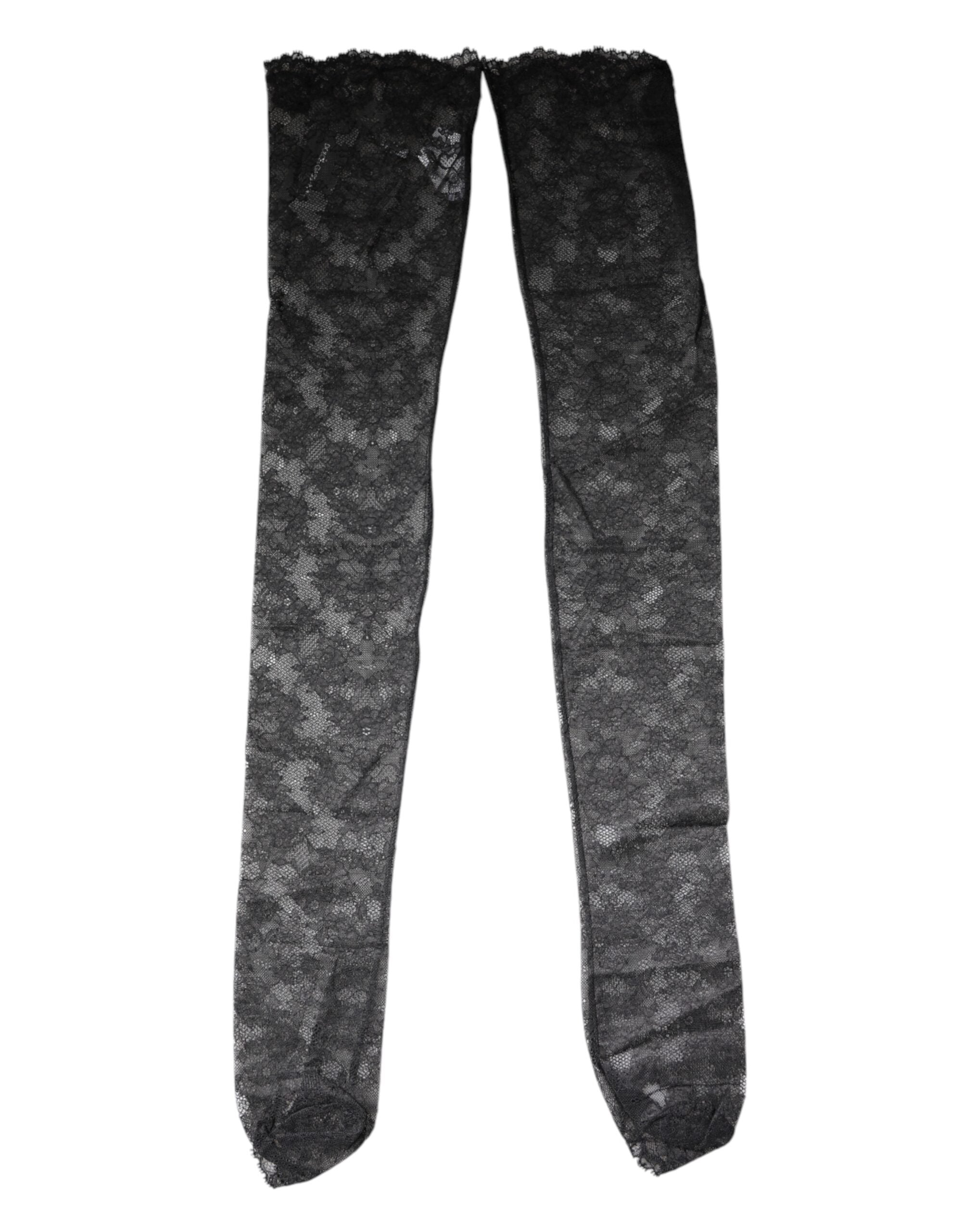 Dolce & Gabbana Black Floral Lace Cotton Stretch Stockings Socks Dolce & Gabbana