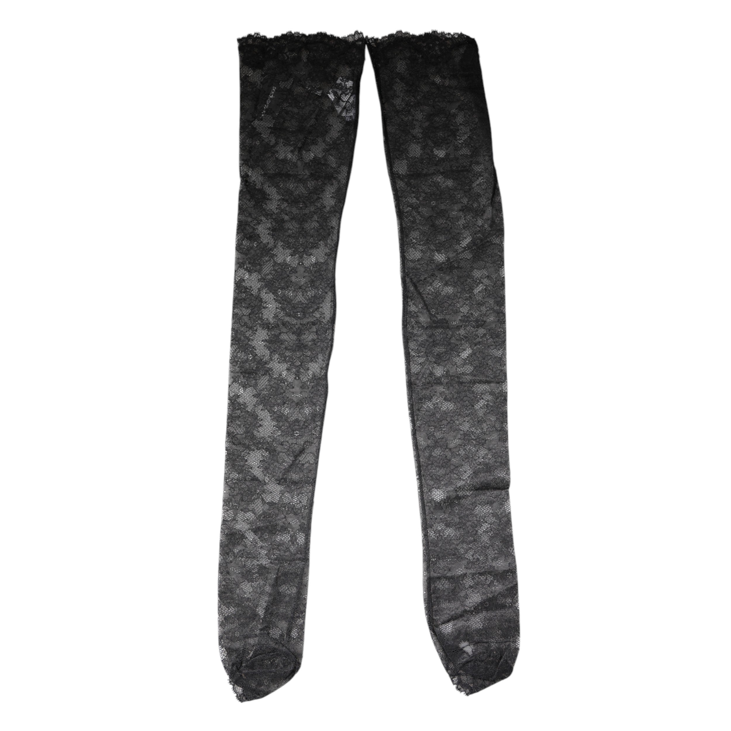 Dolce & Gabbana Black Floral Lace Cotton Stretch Stockings Socks Dolce & Gabbana