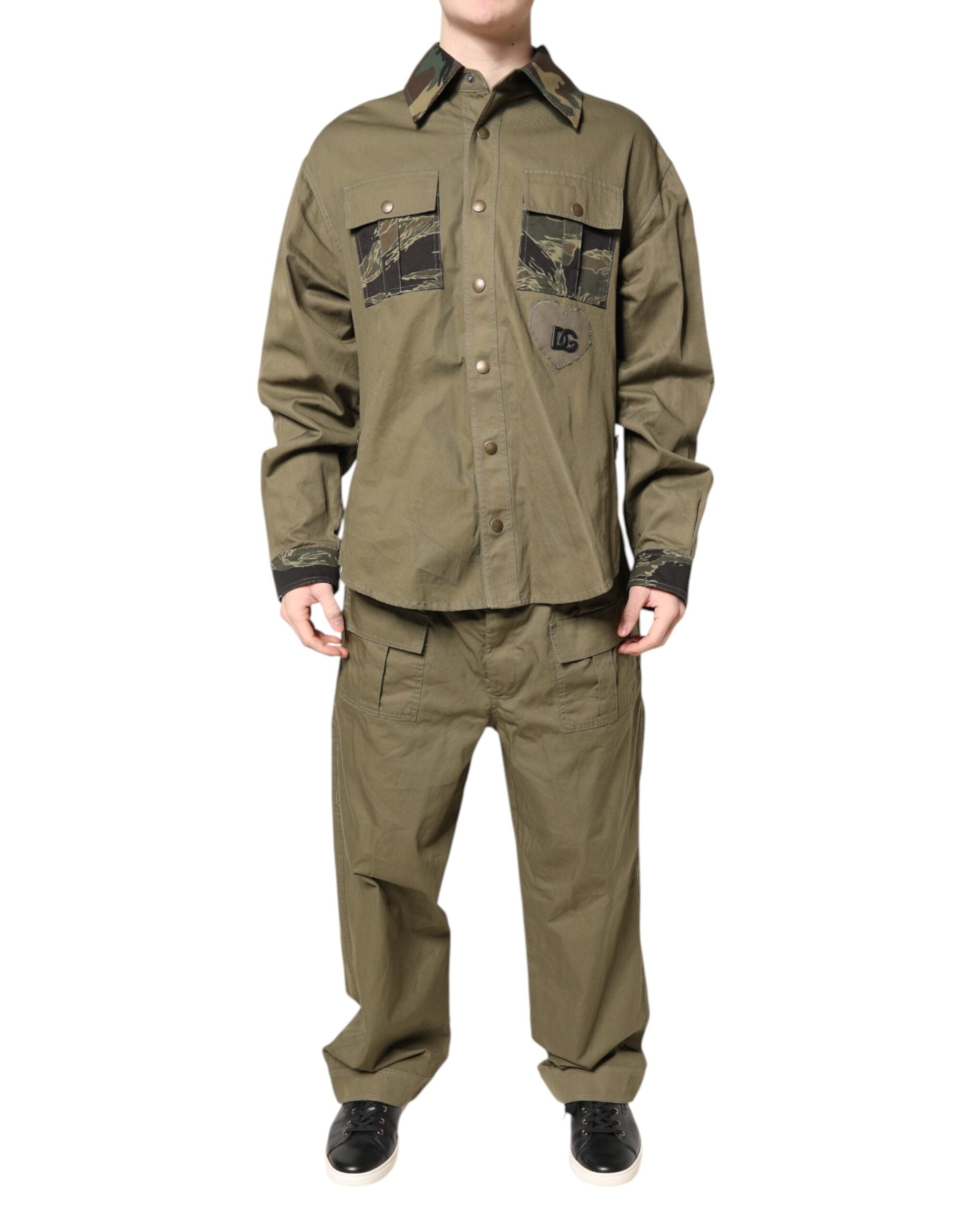 Dolce & Gabbana Brown Cotton Stretch Shirt Pants Casual Set Dolce & Gabbana