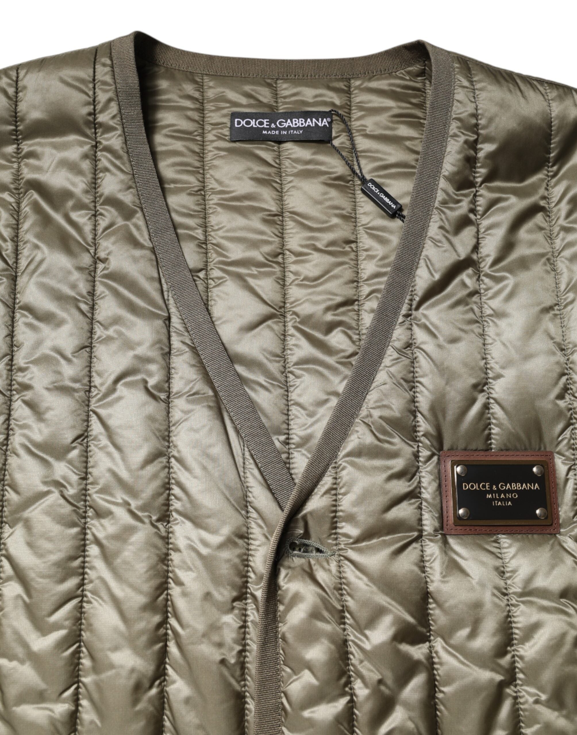 Dolce & Gabbana Brown Logo Plaque Quilted Vest Jacket Dolce & Gabbana
