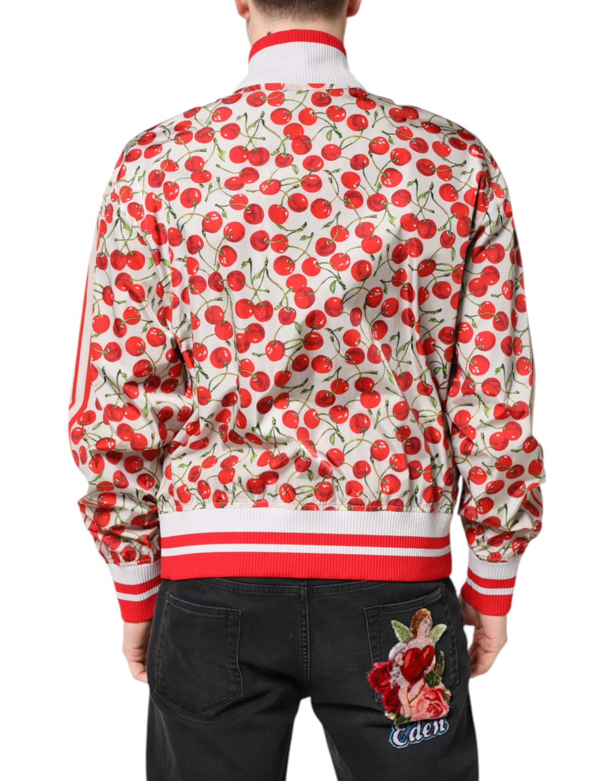 Dolce & Gabbana White Cherry Print Full Zip Bomber Jacket