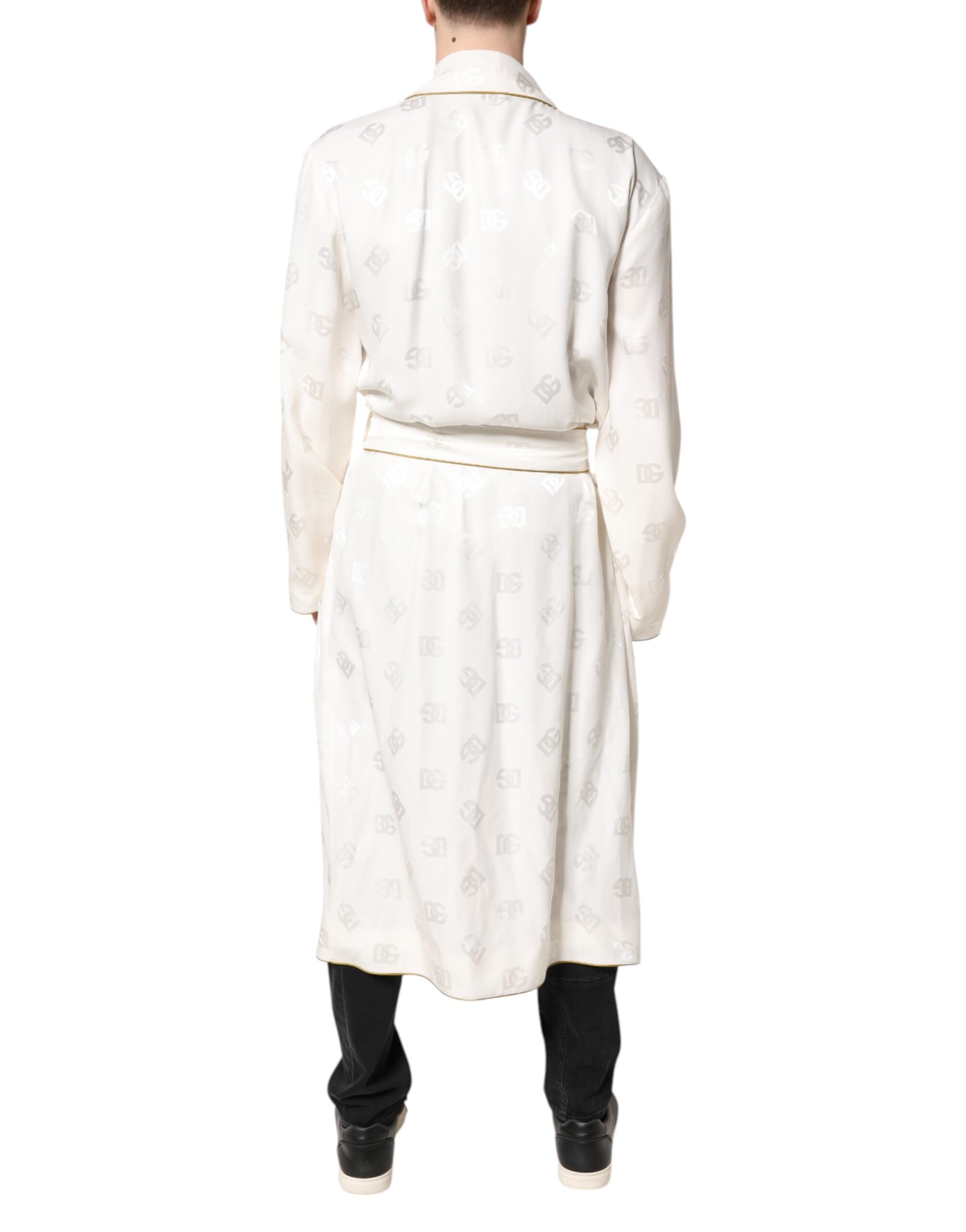 Dolce & Gabbana Ivory Silk Logo Men Wrap Robe Coat Jacket Dolce & Gabbana