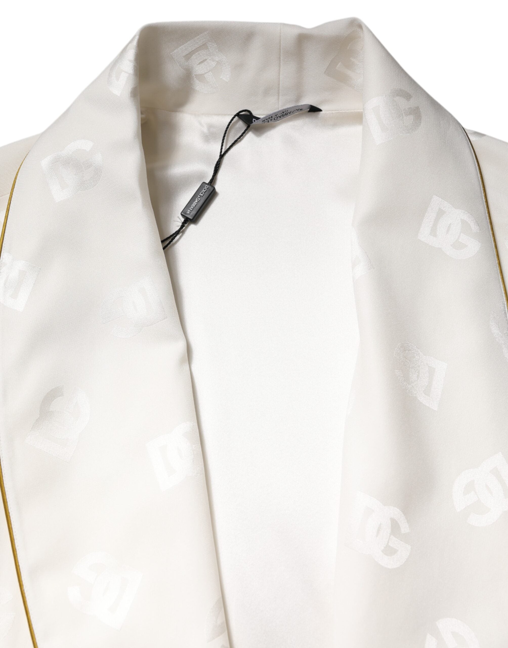 Dolce & Gabbana Ivory Silk Logo Men Wrap Robe Coat Jacket Dolce & Gabbana