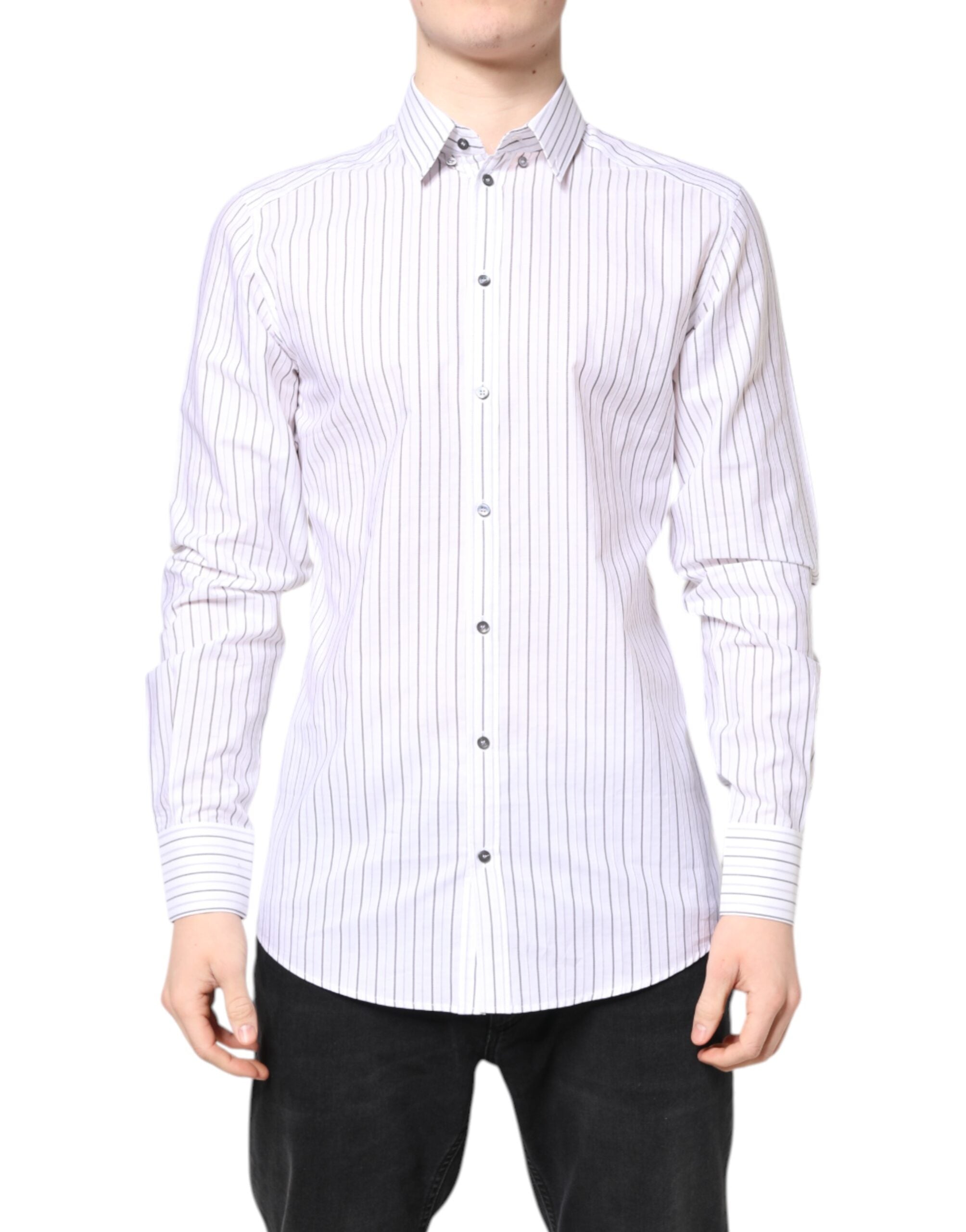 Dolce & Gabbana White Stripes Cotton GOLD Formal Dress Shirt Dolce & Gabbana