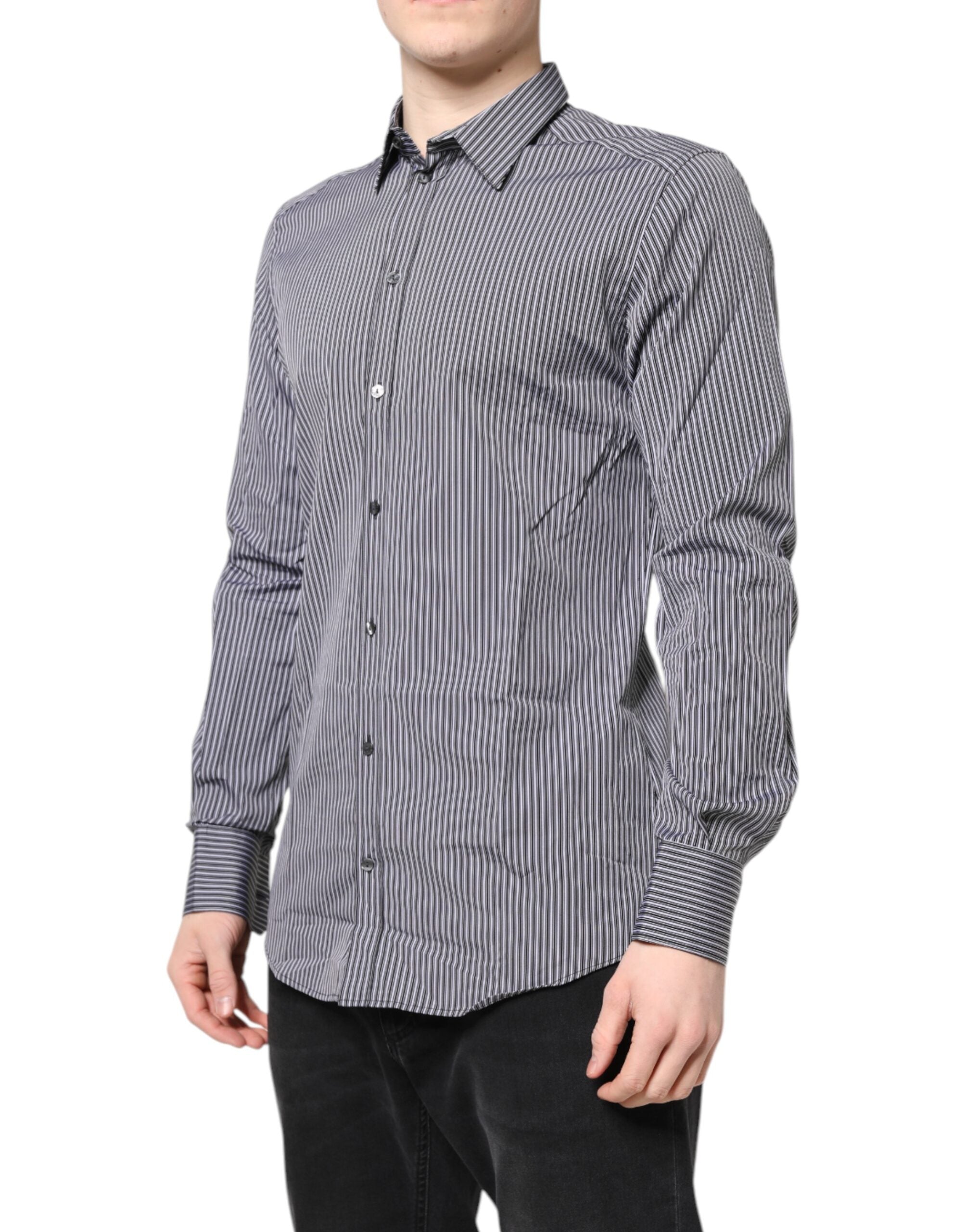 Dolce & Gabbana Black White Striped GOLD Formal Dress Shirt Dolce & Gabbana