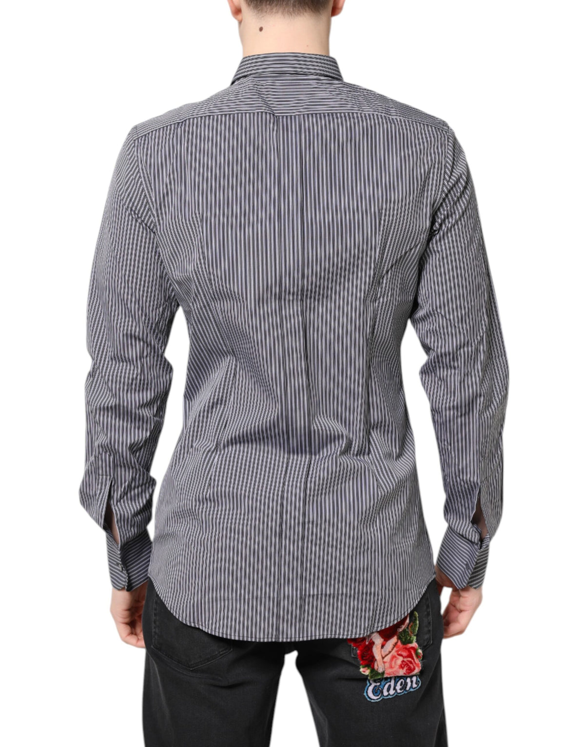 Dolce & Gabbana Black White Striped GOLD Formal Dress Shirt