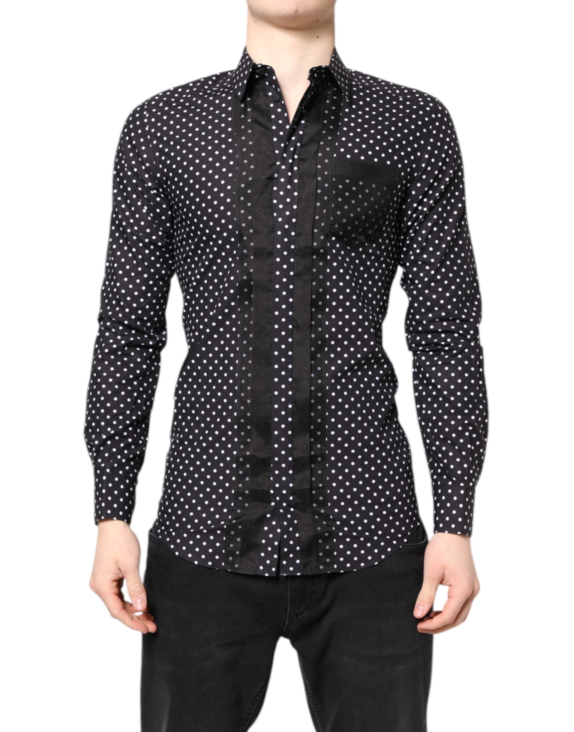 Dolce & Gabbana Black Polka Dot Long Sleeves Gold Formal Shirt Dolce & Gabbana