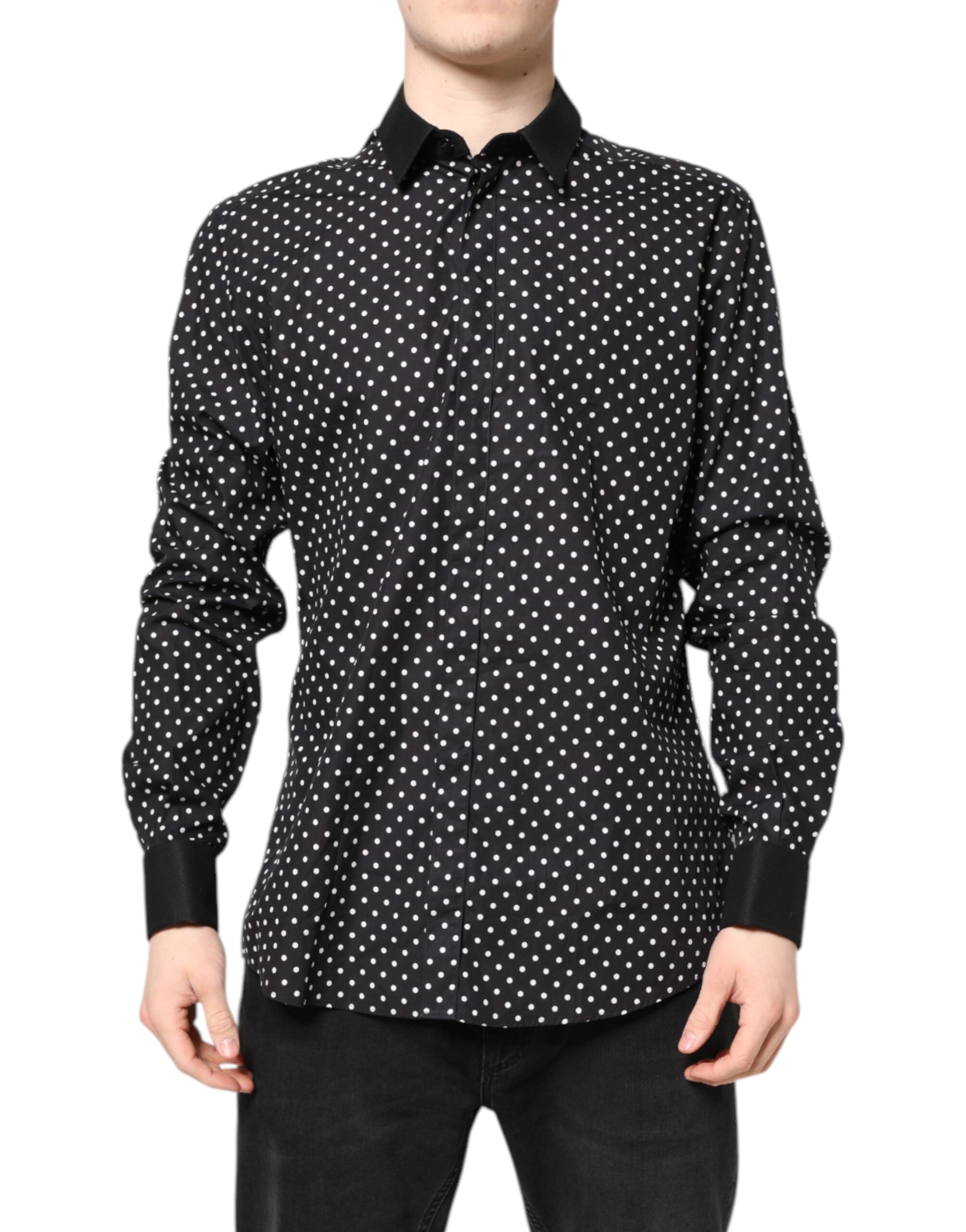 Dolce & Gabbana Black Polka Dot Cotton Formal Dress Shirt Dolce & Gabbana