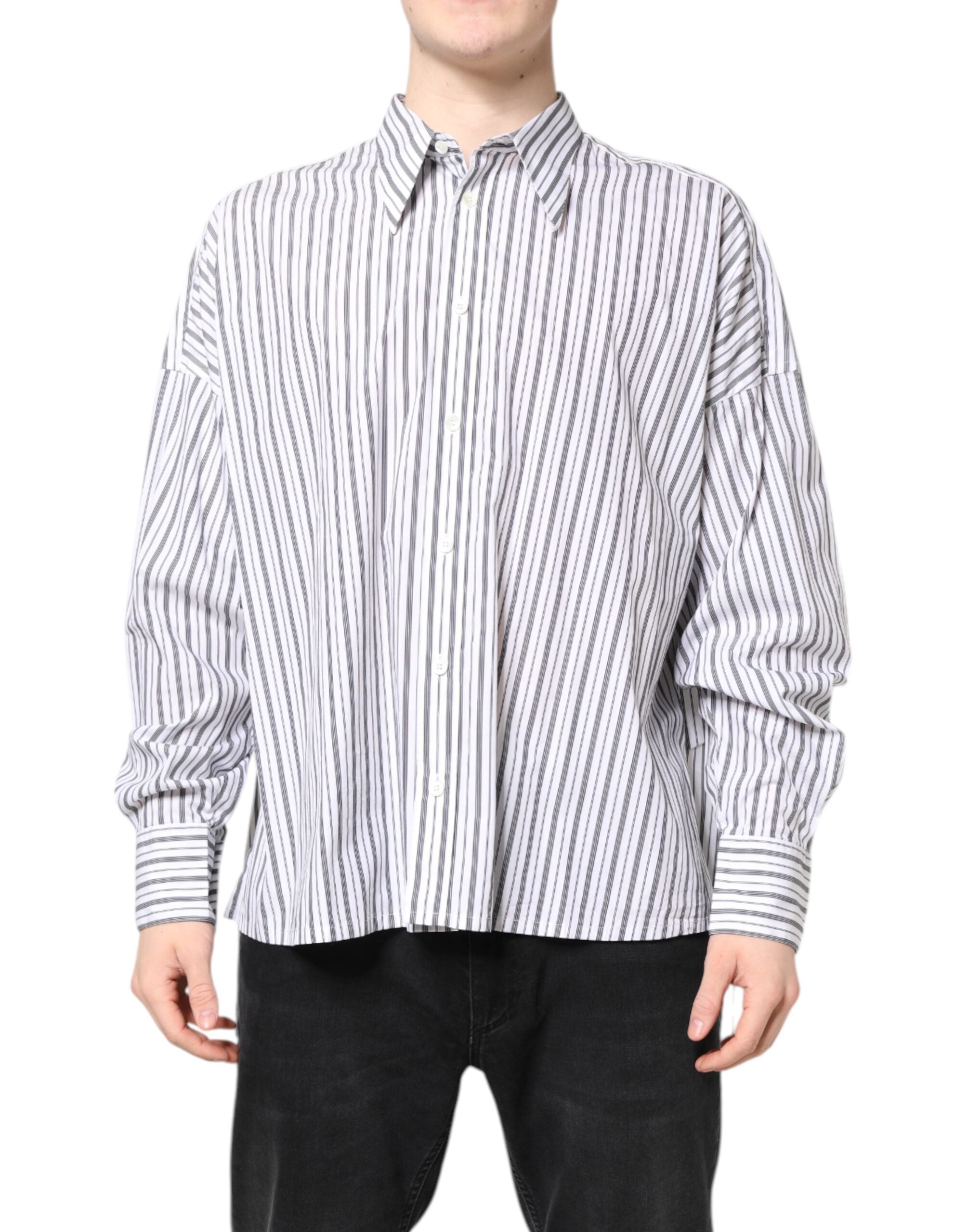 Dolce & Gabbana White Black Stripe Button Down Casual Shirt Dolce & Gabbana