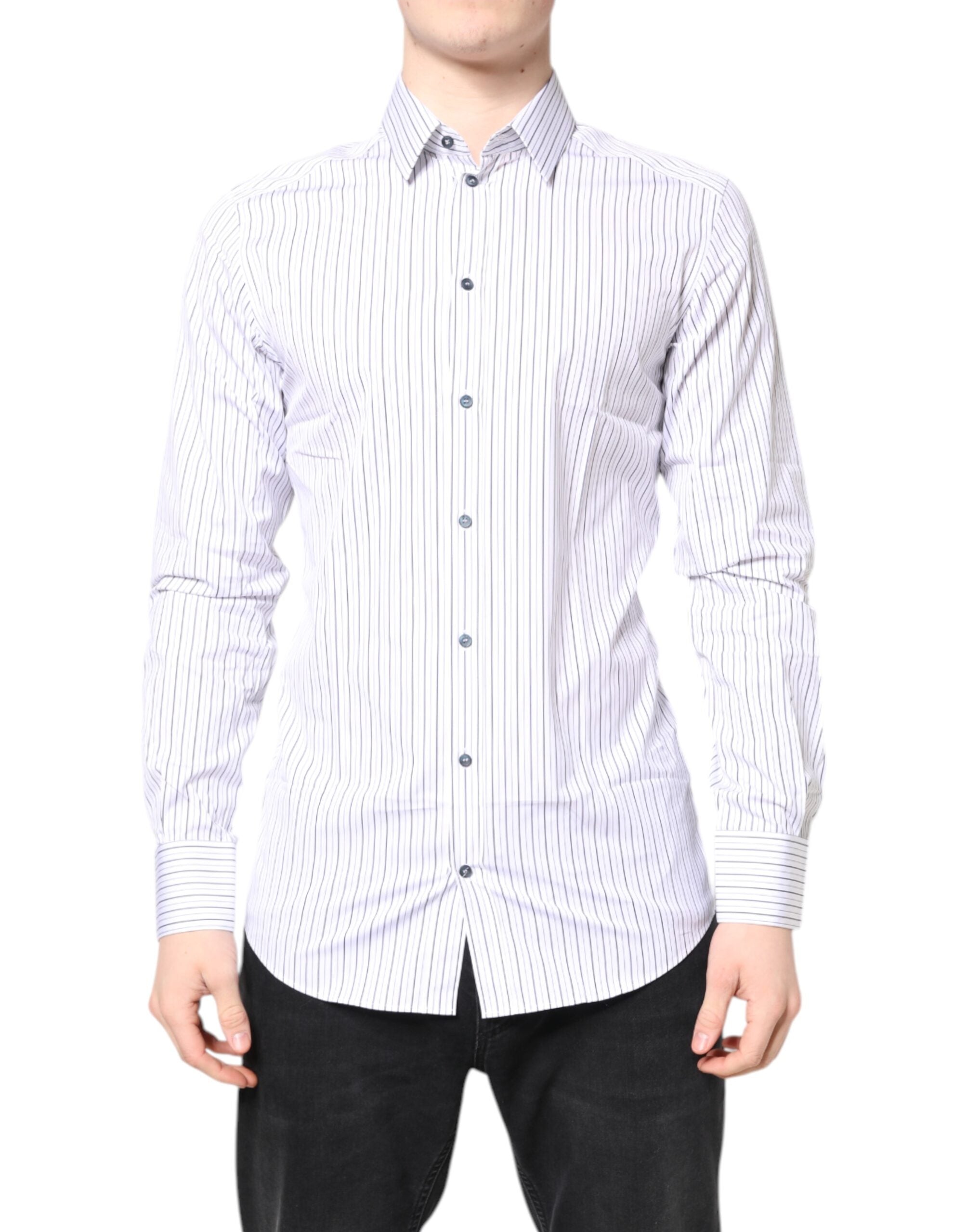 Dolce & Gabbana White Stripes GOLD Cotton Formal Shirt Dolce & Gabbana