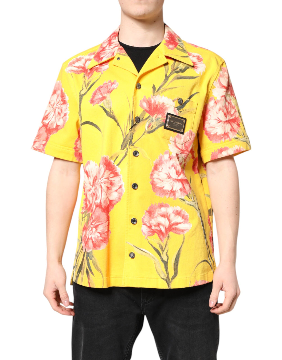 Dolce & Gabbana Yellow Floral Men Button Down Casual Shirt