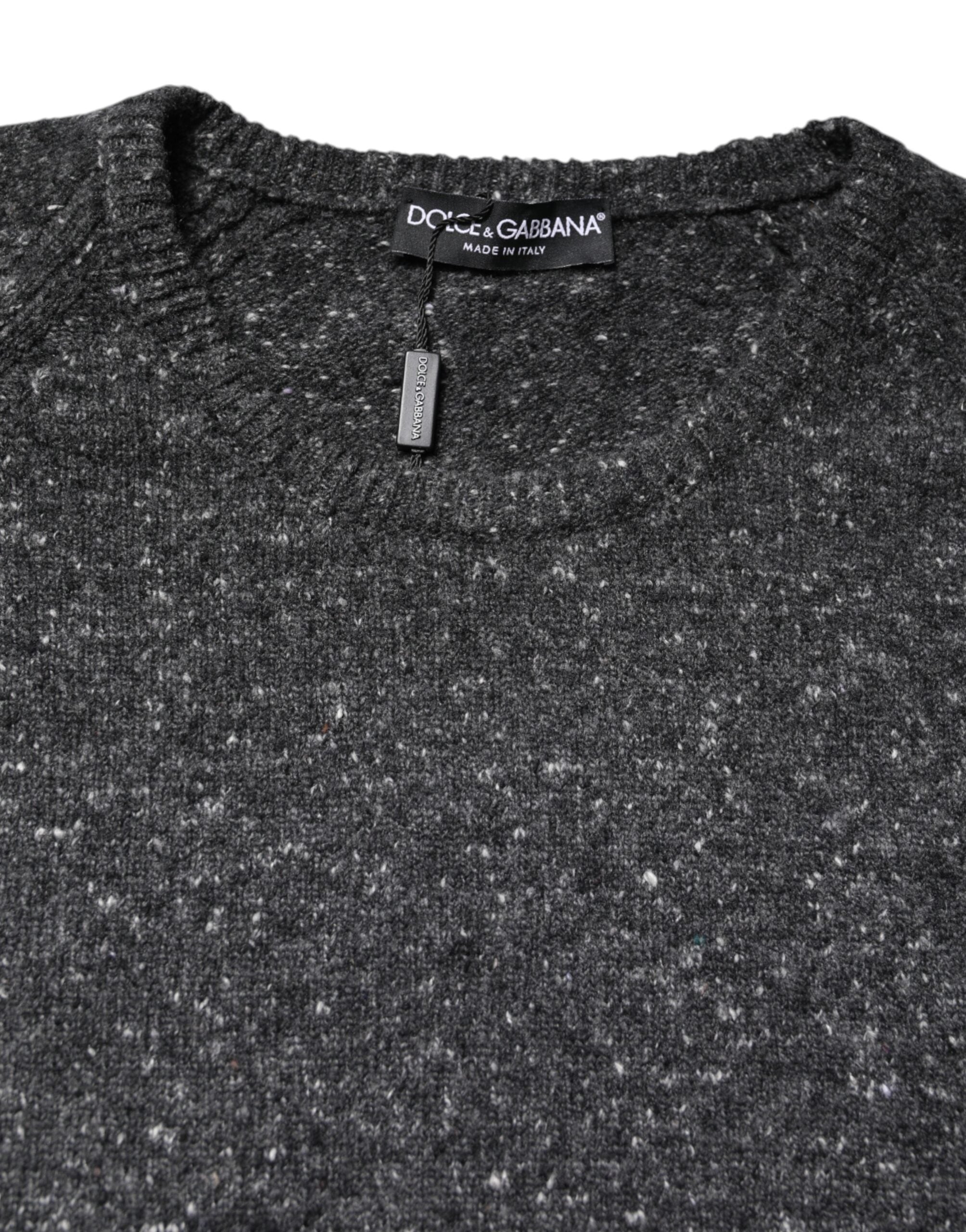 Dolce & Gabbana Gray Wool Knitted Round Neck Pullover Sweater Dolce & Gabbana