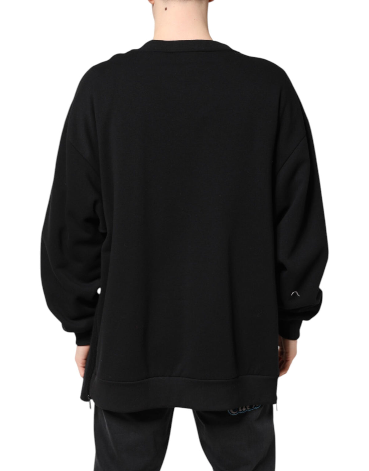 Dolce & Gabbana Black Cotton Logo Print Men Pullover Sweater
